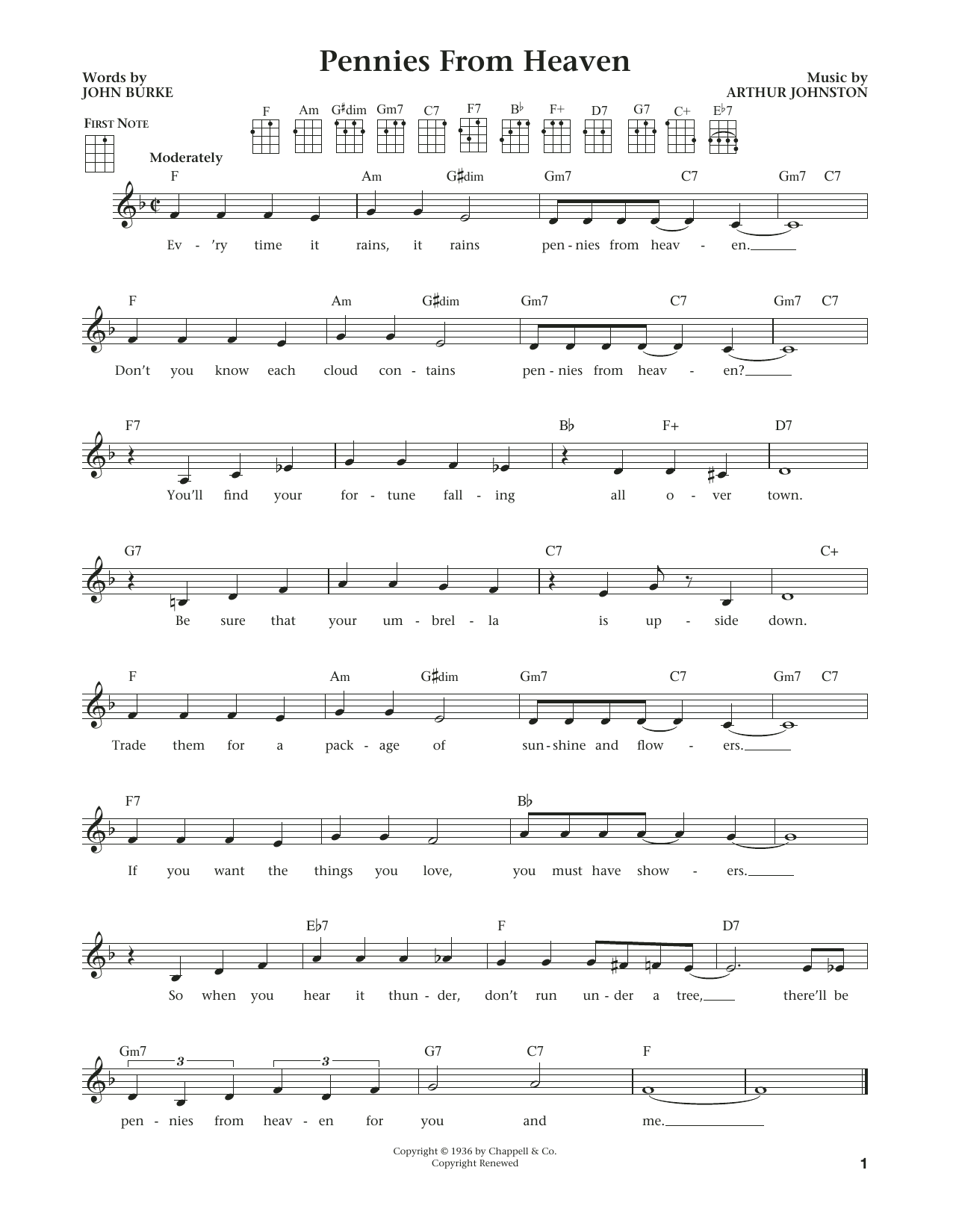 John Burke Pennies From Heaven (from The Daily Ukulele) (arr. Liz and Jim Beloff) Sheet Music Notes & Chords for Ukulele - Download or Print PDF
