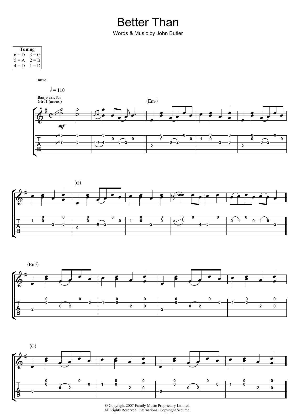 John Butler Better Than Sheet Music Notes & Chords for Guitar Tab - Download or Print PDF