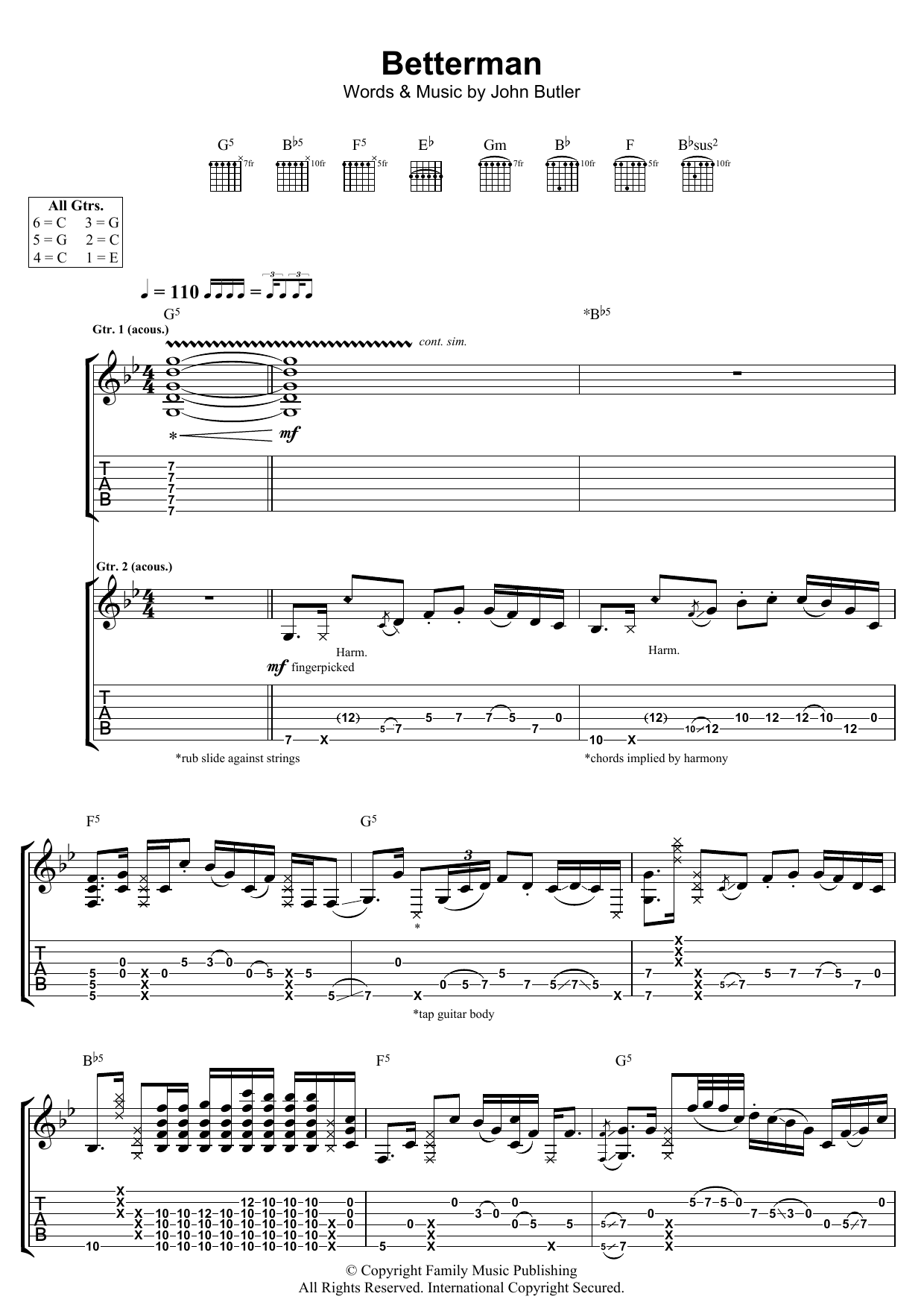 John Butler Betterman Sheet Music Notes & Chords for Guitar Tab - Download or Print PDF