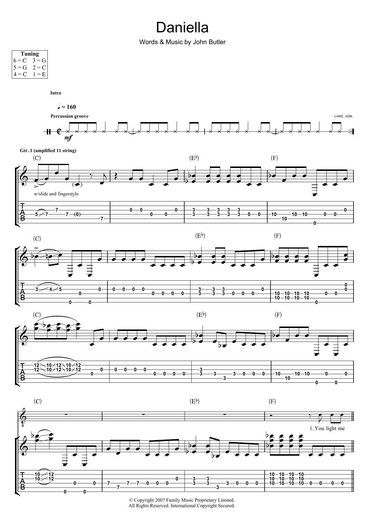 John Butler Daniella Sheet Music Notes & Chords for Guitar Tab - Download or Print PDF