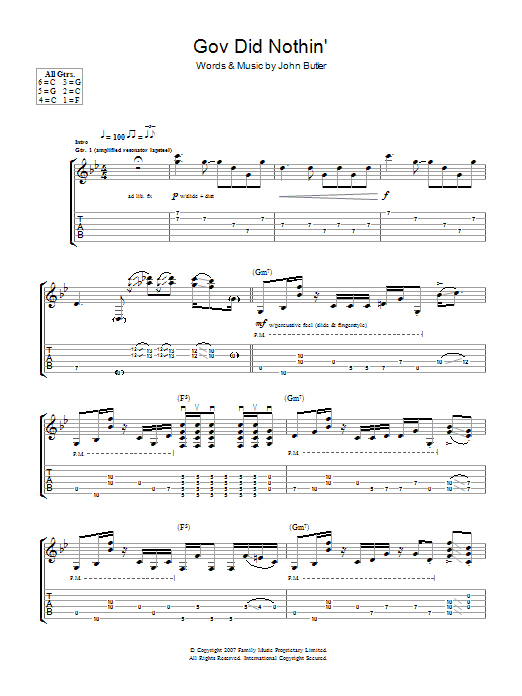 John Butler Gov Did Nothin' Sheet Music Notes & Chords for Guitar Tab - Download or Print PDF