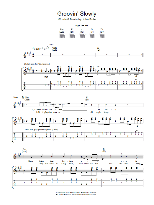 John Butler Groovin' Slowly Sheet Music Notes & Chords for Guitar Tab - Download or Print PDF