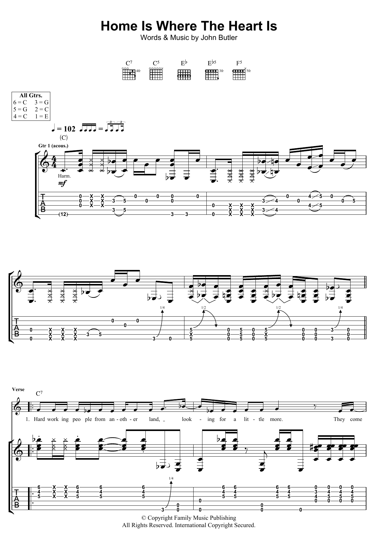 John Butler Home Is Where The Heart Is Sheet Music Notes & Chords for Guitar Tab - Download or Print PDF