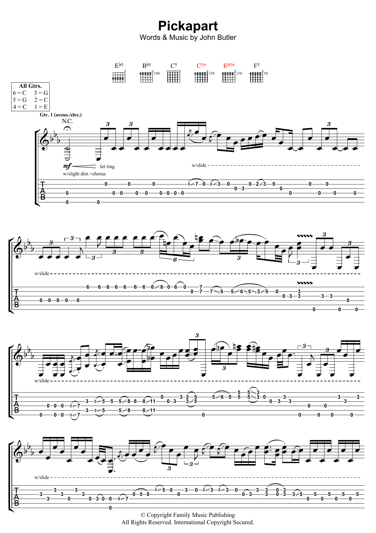 John Butler Pickapart Sheet Music Notes & Chords for Guitar Tab - Download or Print PDF