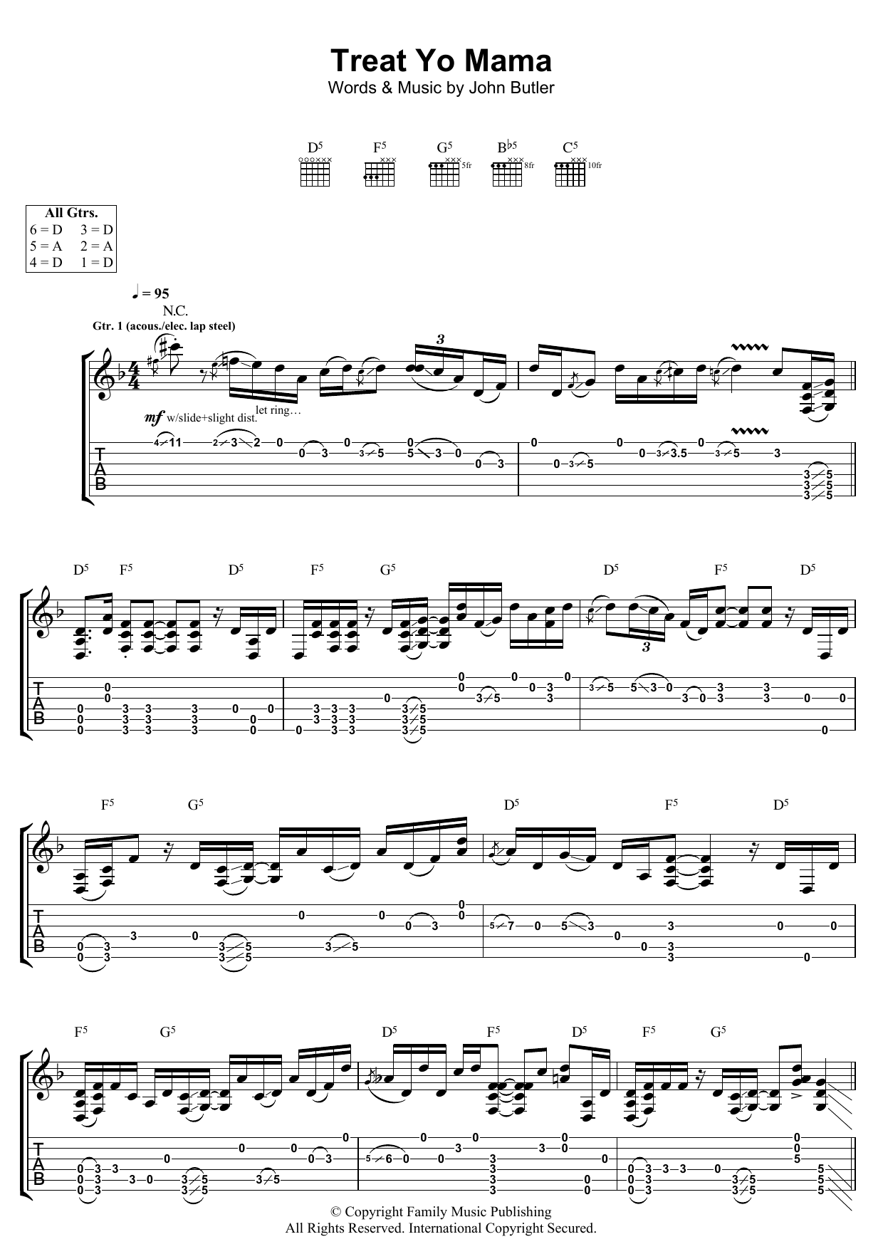 John Butler Treat Yo Mama Sheet Music Notes & Chords for Guitar Tab - Download or Print PDF