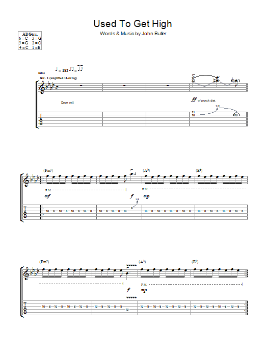 John Butler Used To Get High Sheet Music Notes & Chords for Guitar Tab - Download or Print PDF