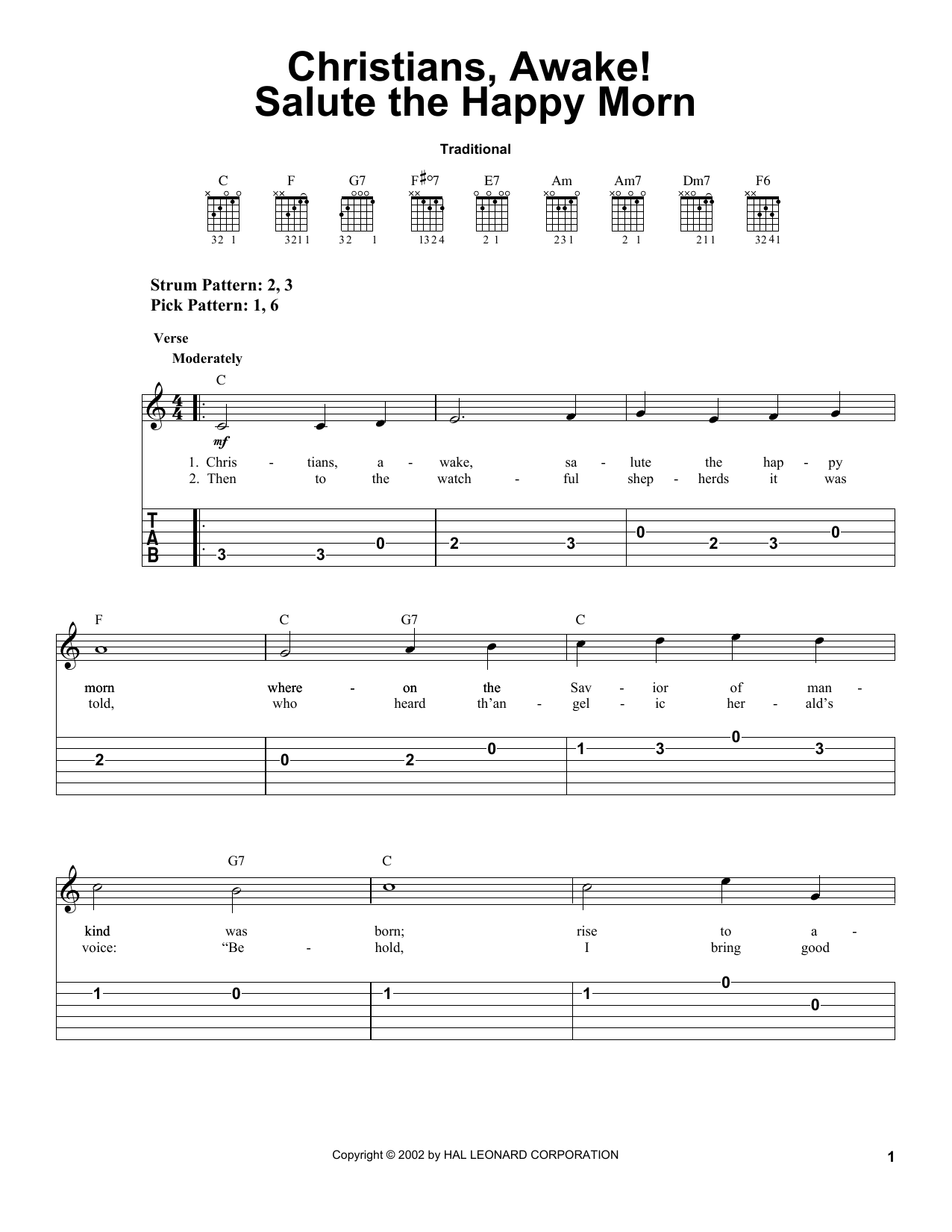 John Byrom Christians, Awake! Salute The Happy Morn Sheet Music Notes & Chords for Easy Guitar Tab - Download or Print PDF