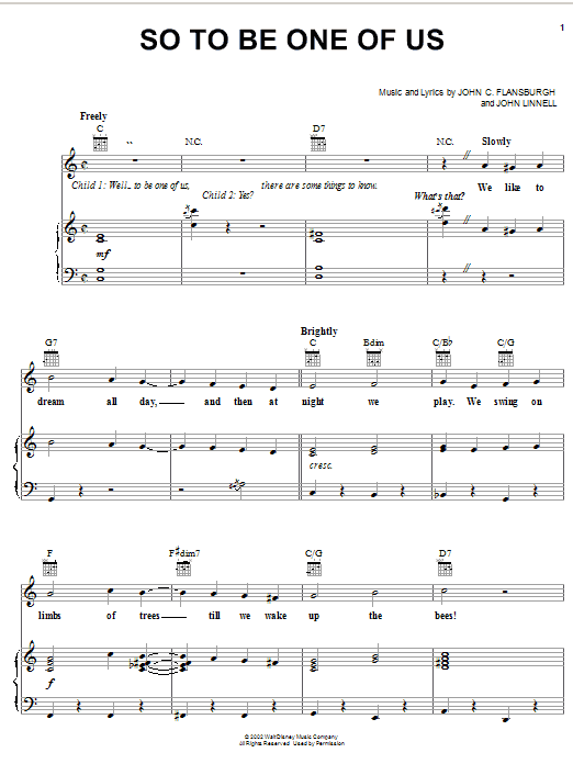 John C. Flansburgh So To Be One Of Us Sheet Music Notes & Chords for Piano, Vocal & Guitar (Right-Hand Melody) - Download or Print PDF
