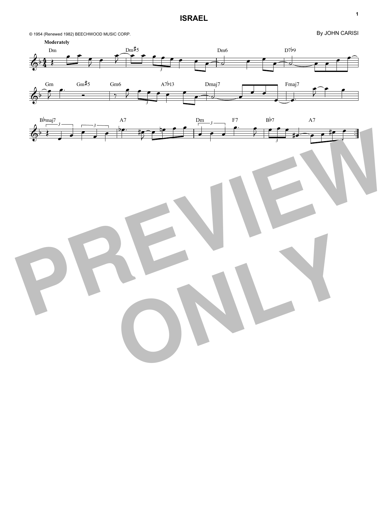 John Carisi Israel Sheet Music Notes & Chords for Melody Line, Lyrics & Chords - Download or Print PDF