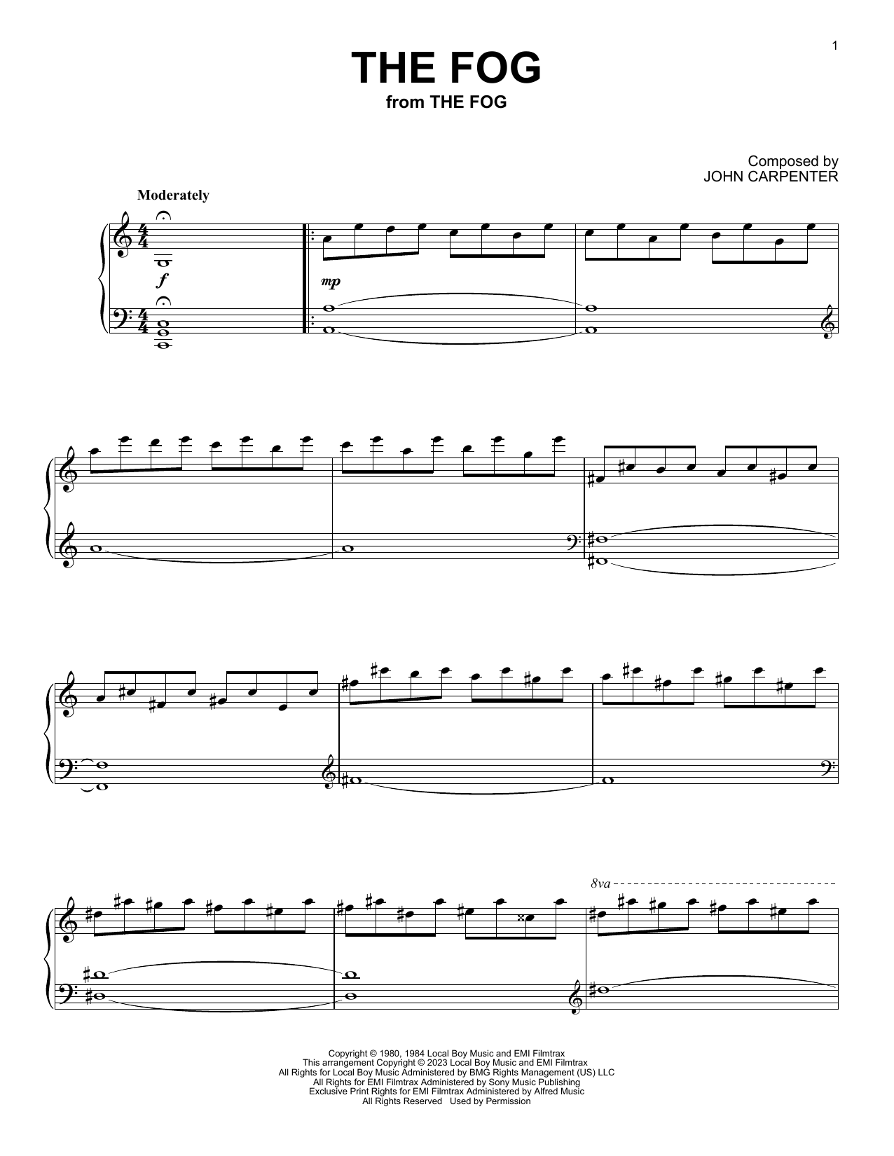 John Carpenter The Fog Sheet Music Notes & Chords for Piano - Download or Print PDF