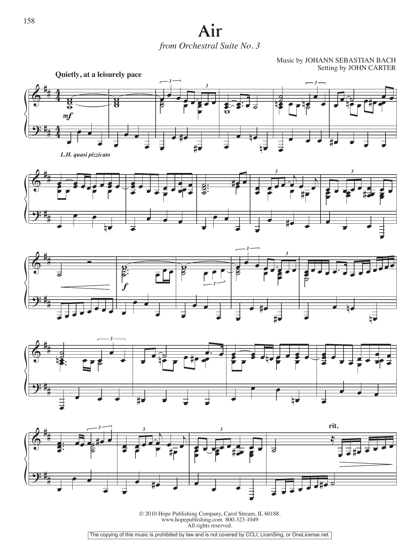 John Carter Air from Orchestral Suite No. 3 Sheet Music Notes & Chords for Piano Solo - Download or Print PDF