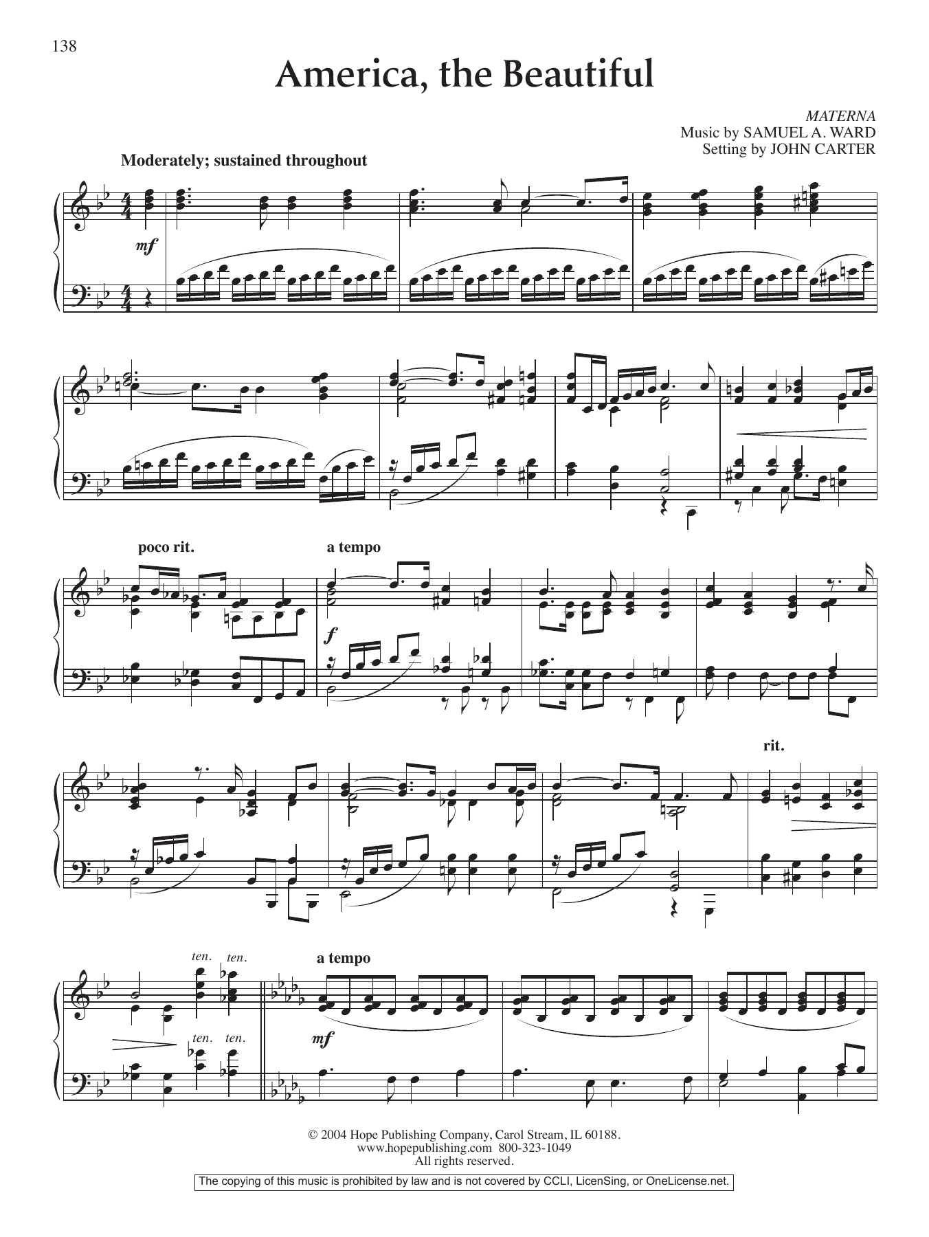 John Carter America, the Beautiful Sheet Music Notes & Chords for Piano Solo - Download or Print PDF