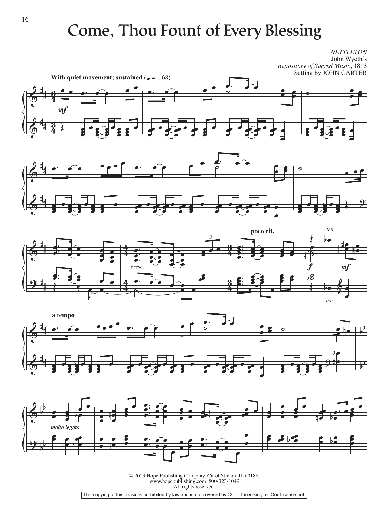 John Carter Come, Thou Fount of Every Blessing Sheet Music Notes & Chords for Piano Solo - Download or Print PDF