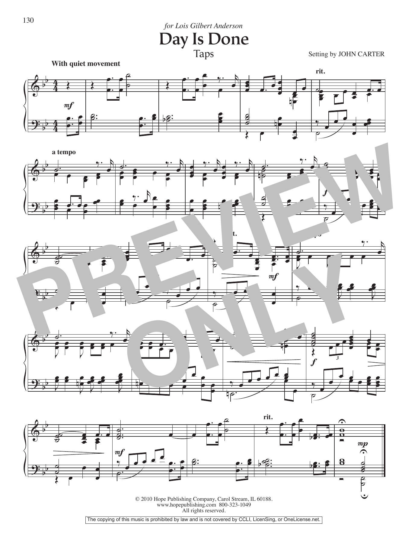 John Carter Day Is Done (Taps) Sheet Music Notes & Chords for Piano Solo - Download or Print PDF