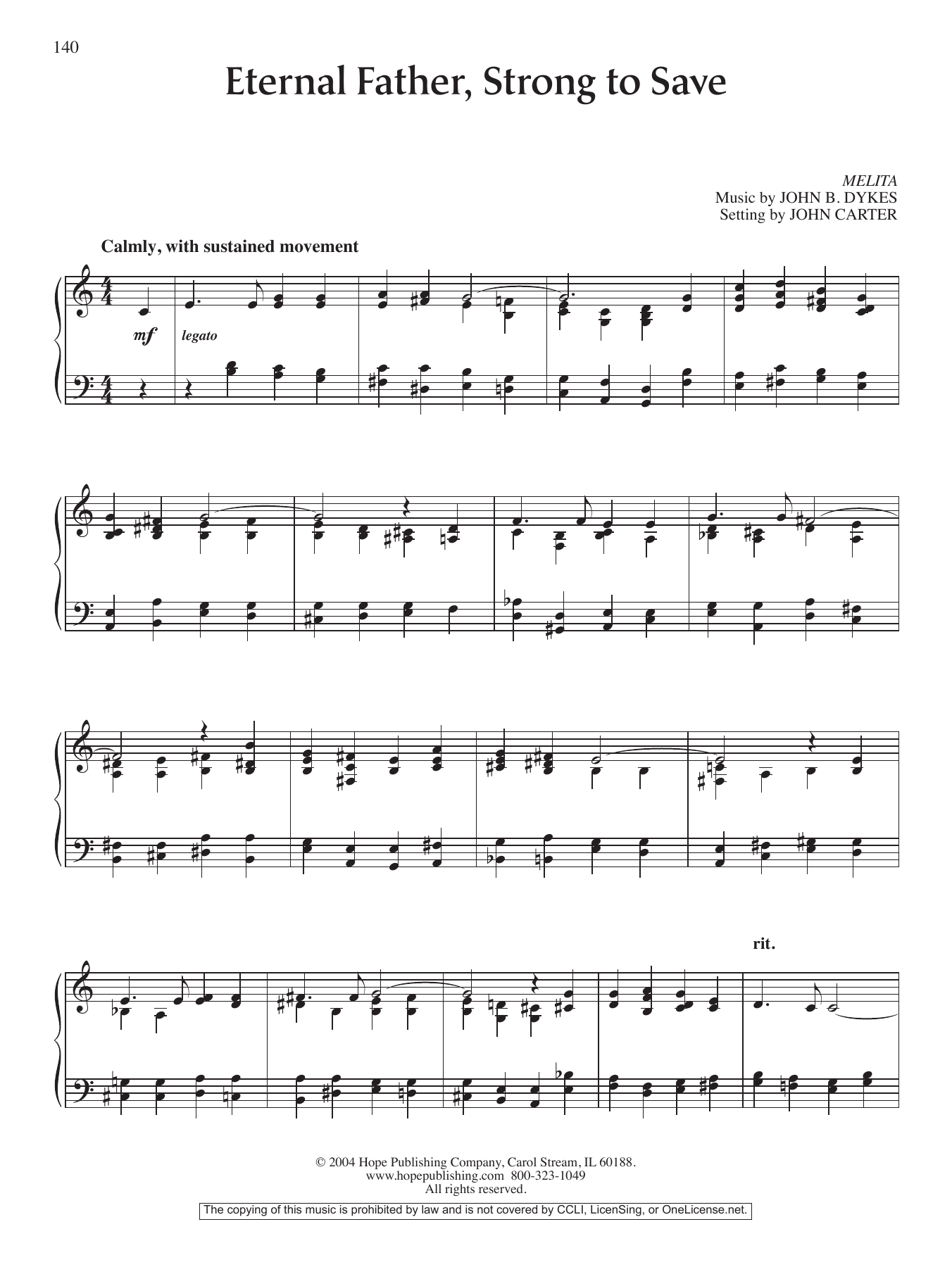 John Carter Eternal Father, Strong to Save Sheet Music Notes & Chords for Piano Solo - Download or Print PDF