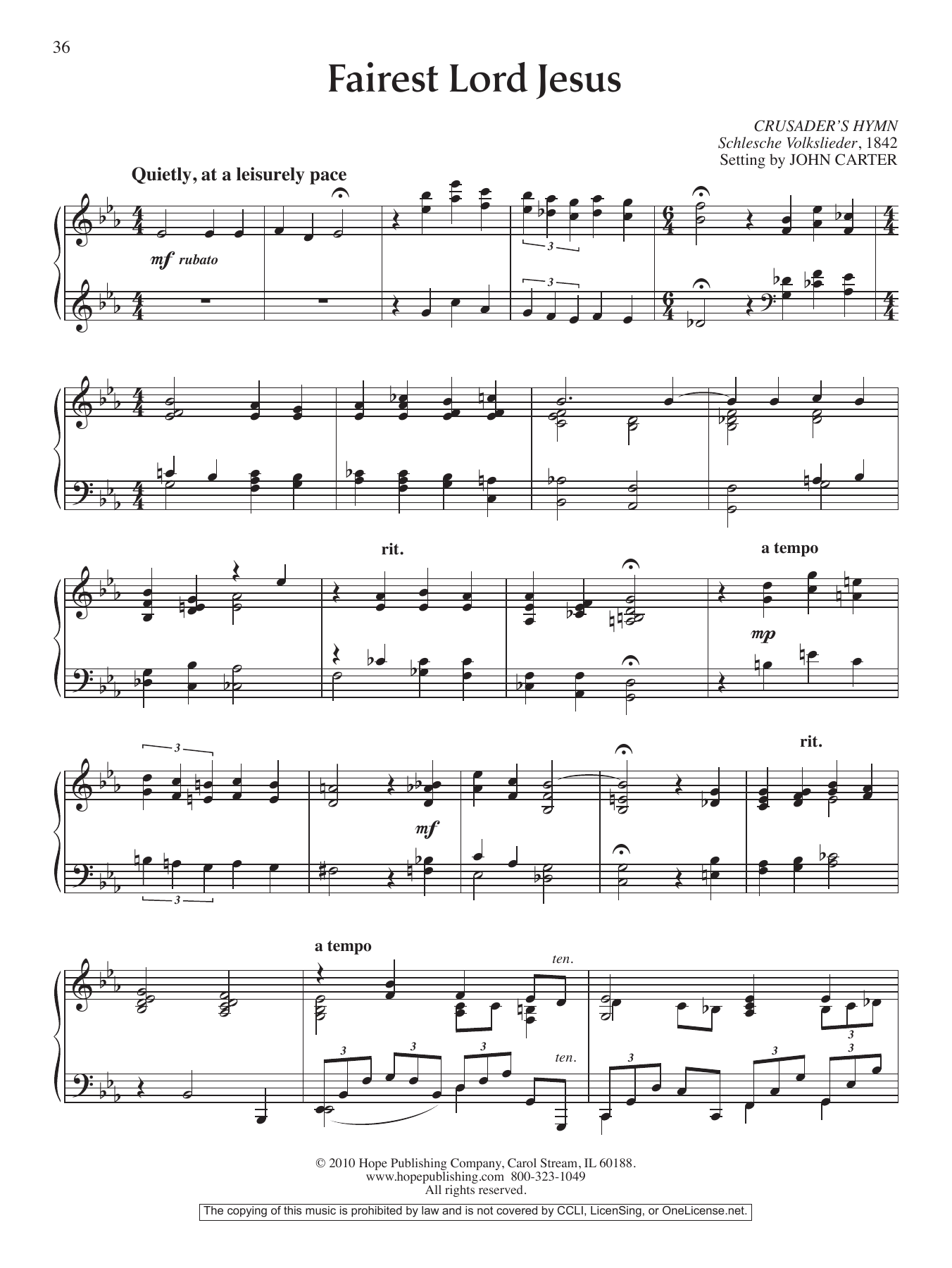 John Carter Fairest Lord Jesus Sheet Music Notes & Chords for Piano Solo - Download or Print PDF