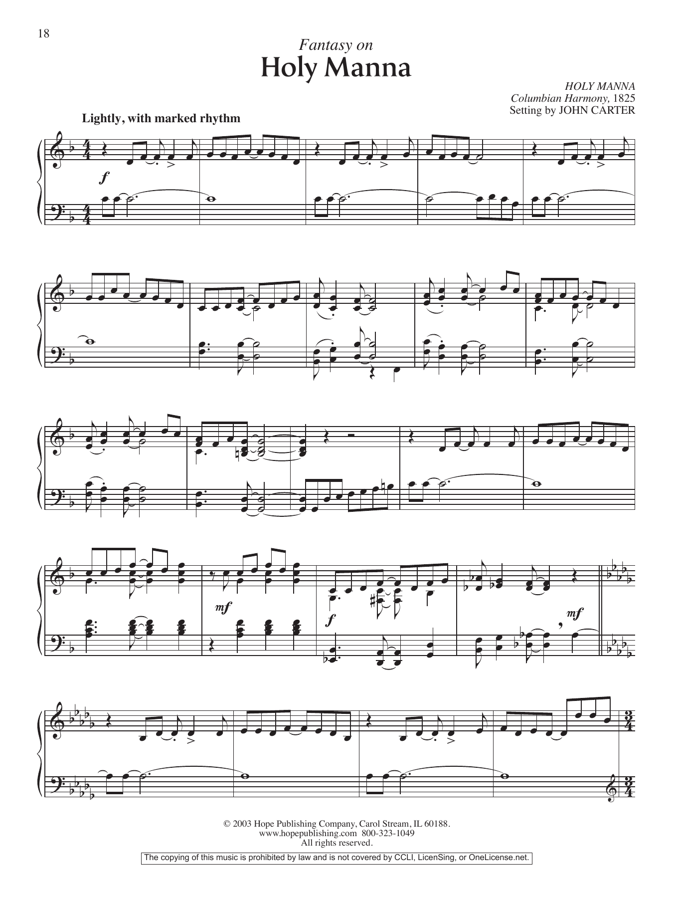 John Carter Fantasy on Holy Manna Sheet Music Notes & Chords for Piano Solo - Download or Print PDF