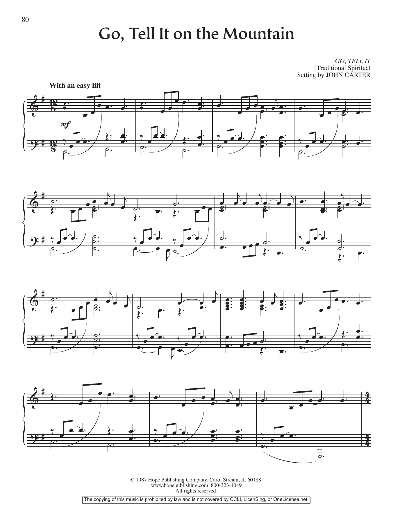 John Carter Go, Tell It on the Mountain Sheet Music Notes & Chords for Piano Solo - Download or Print PDF