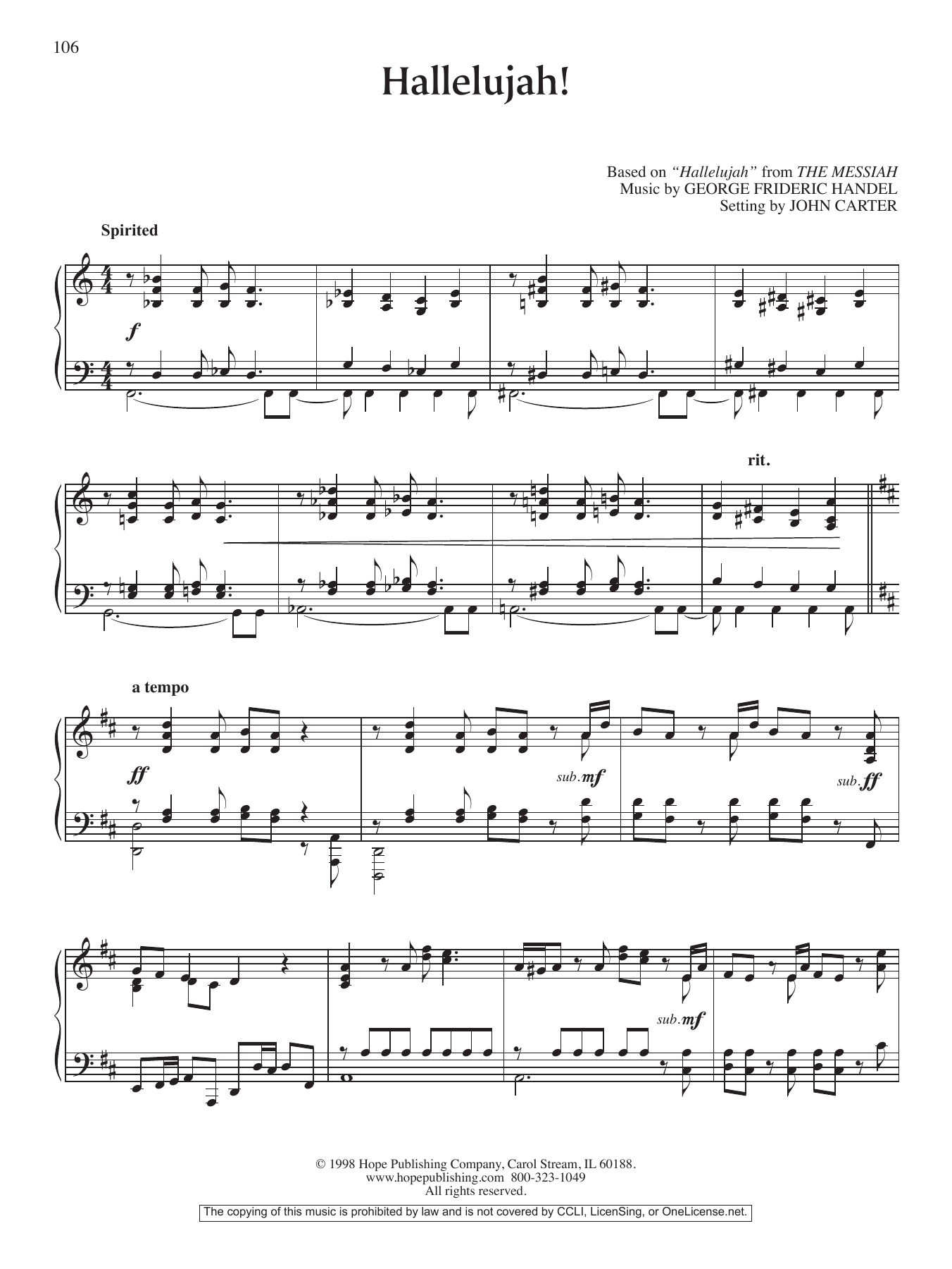 John Carter Hallelujah! Sheet Music Notes & Chords for Piano Solo - Download or Print PDF