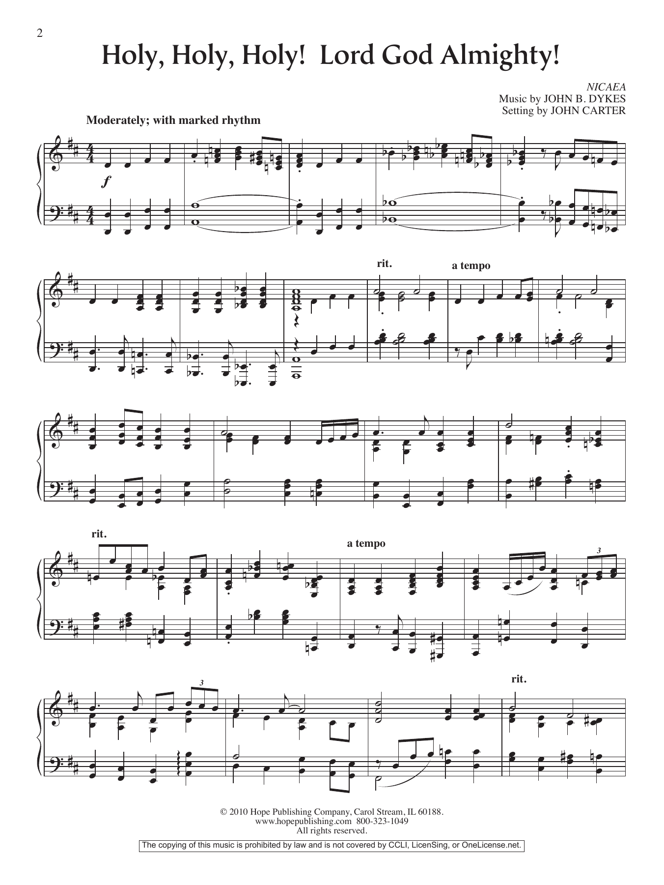 John Carter Holy, Holy, Holy! Lord God Almighty! Sheet Music Notes & Chords for Piano Solo - Download or Print PDF