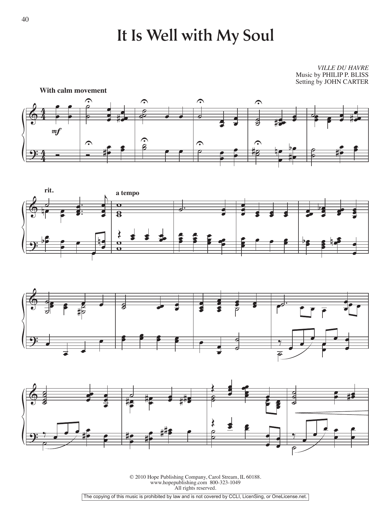 John Carter It Is Well with My Soul Sheet Music Notes & Chords for Piano Solo - Download or Print PDF