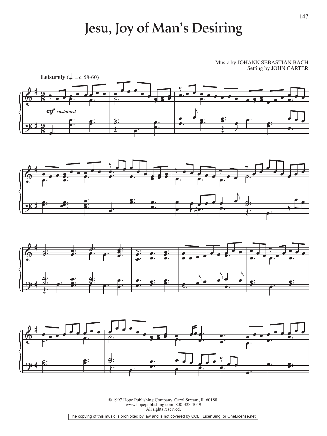 John Carter Jesu, Joy of Man's Desiring Sheet Music Notes & Chords for Piano Solo - Download or Print PDF