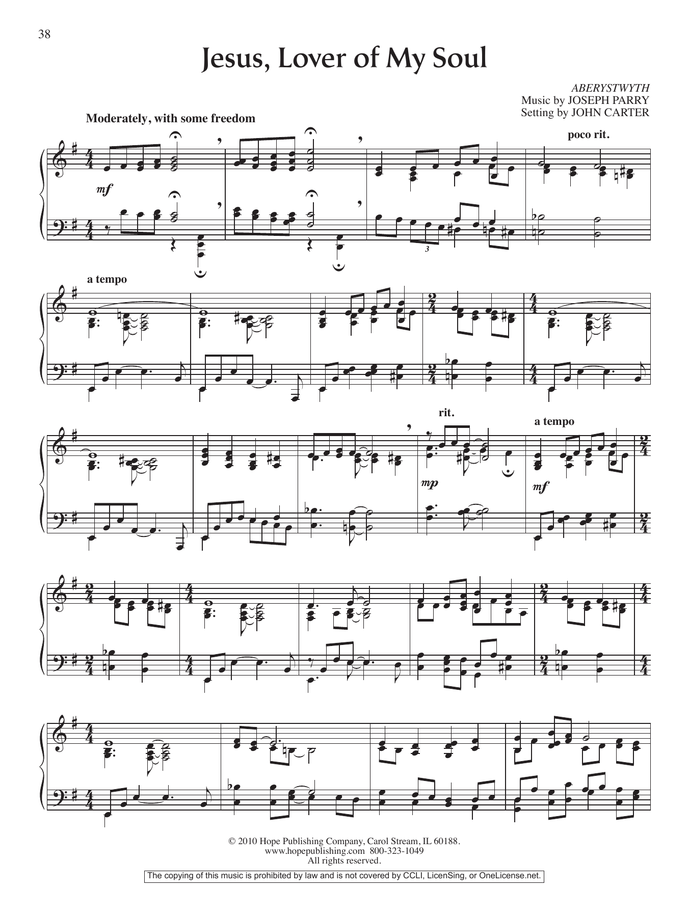 John Carter Jesus, Lover of My Soul Sheet Music Notes & Chords for Piano Solo - Download or Print PDF