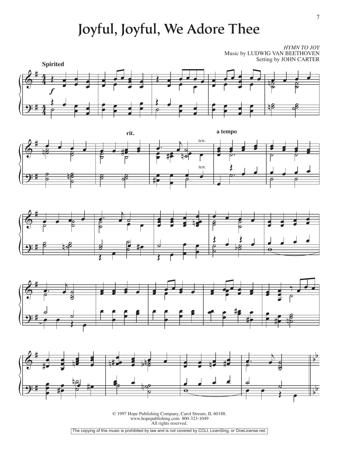John Carter Joyful, Joyful, We Adore Thee Sheet Music Notes & Chords for Piano Solo - Download or Print PDF