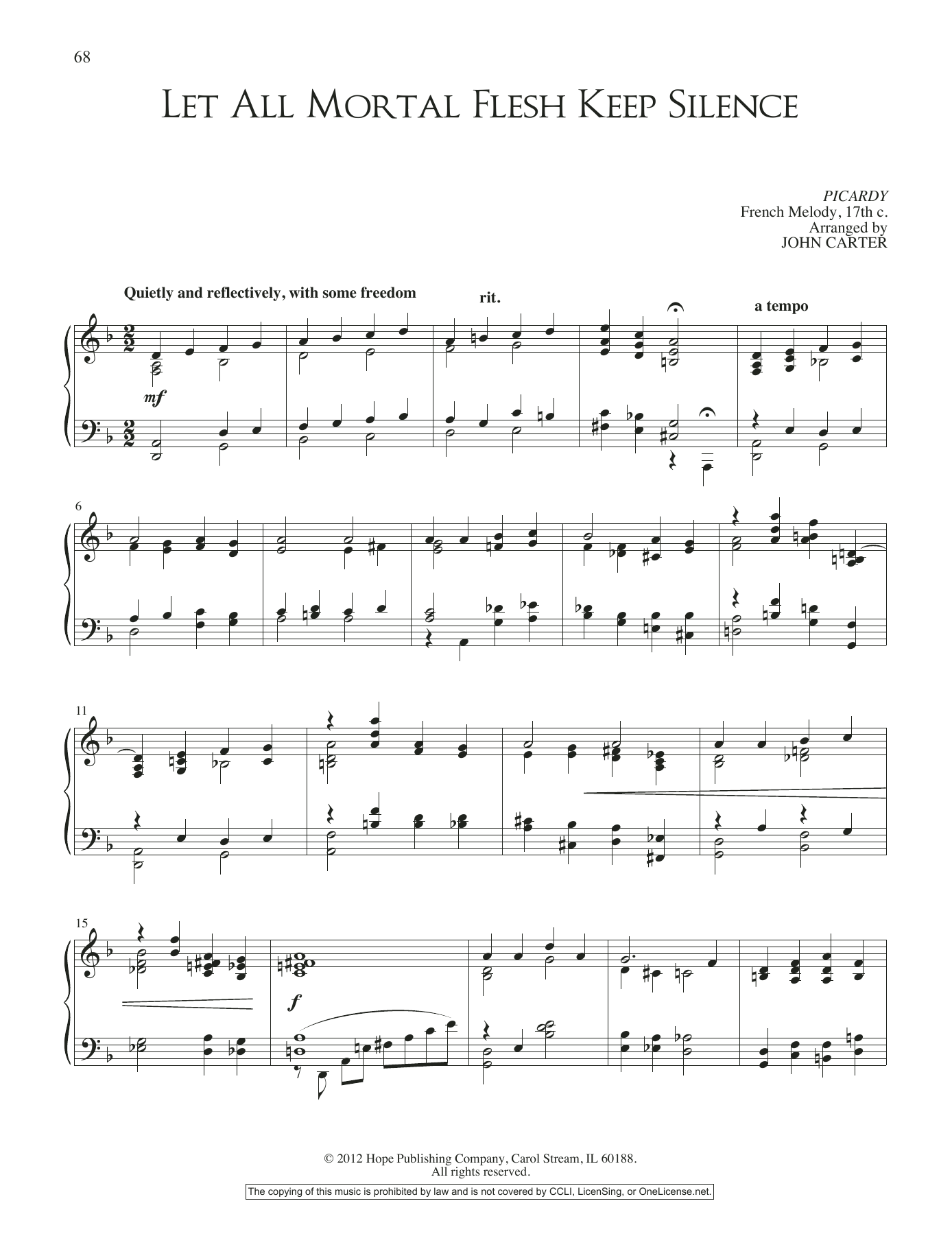 John Carter Let All Mortal Flesh Keep Silence Sheet Music Notes & Chords for Piano Solo - Download or Print PDF