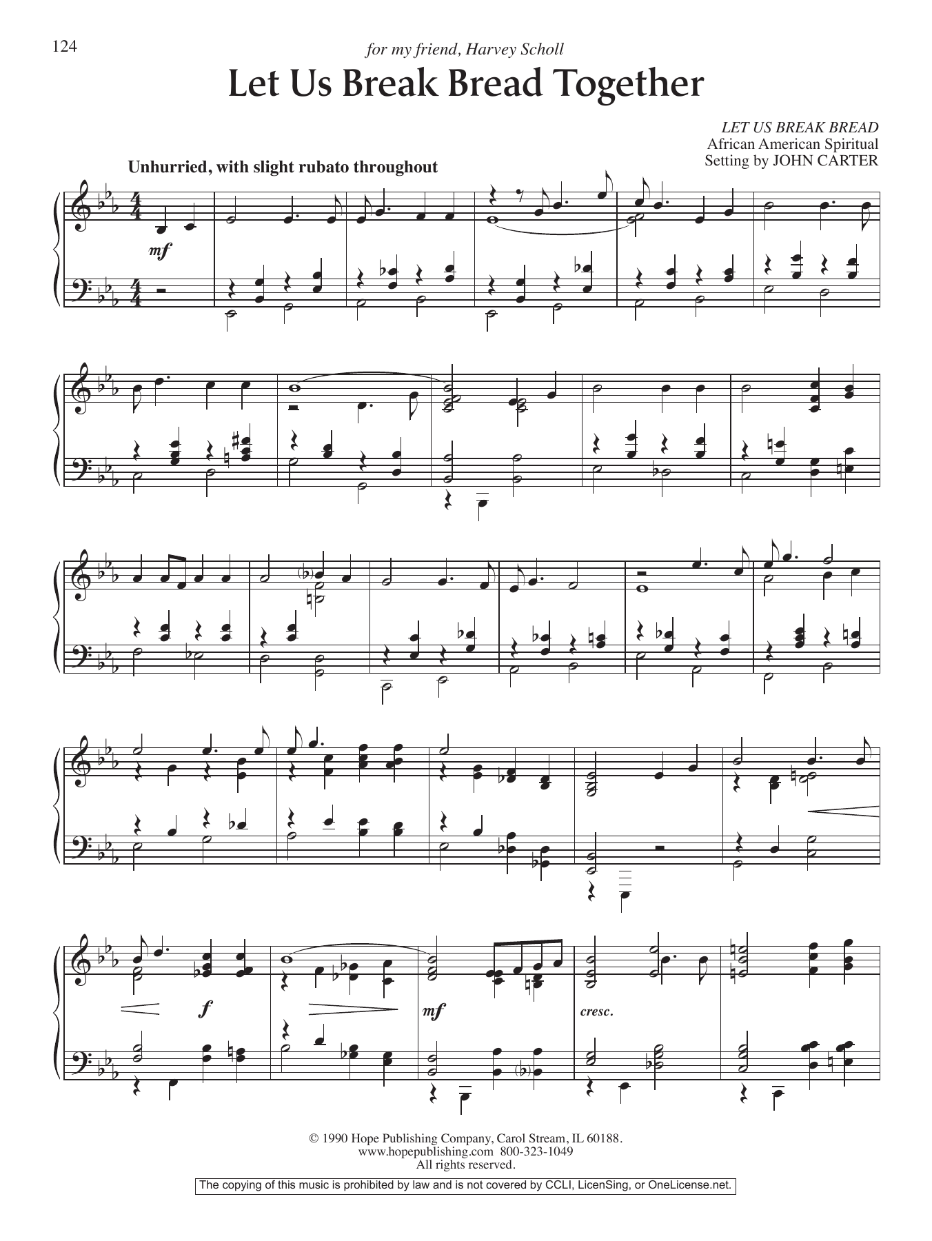 John Carter Let Us Break Bread Together Sheet Music Notes & Chords for Piano Solo - Download or Print PDF