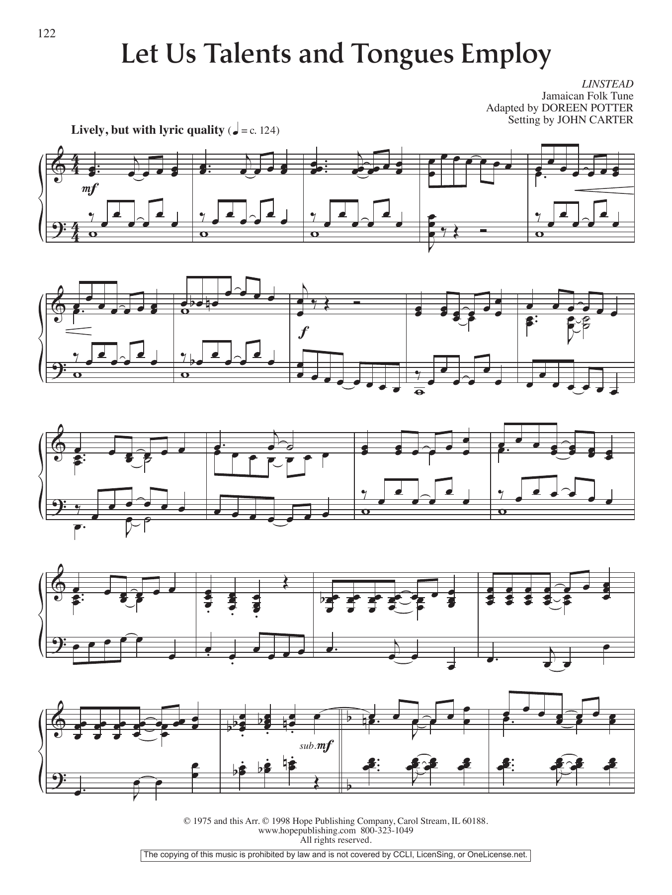 John Carter Let Us Talents and Tongues Employ Sheet Music Notes & Chords for Piano Solo - Download or Print PDF