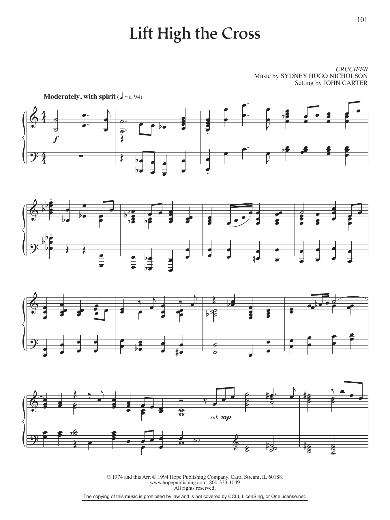 John Carter Lift High the Cross Sheet Music Notes & Chords for Piano Solo - Download or Print PDF