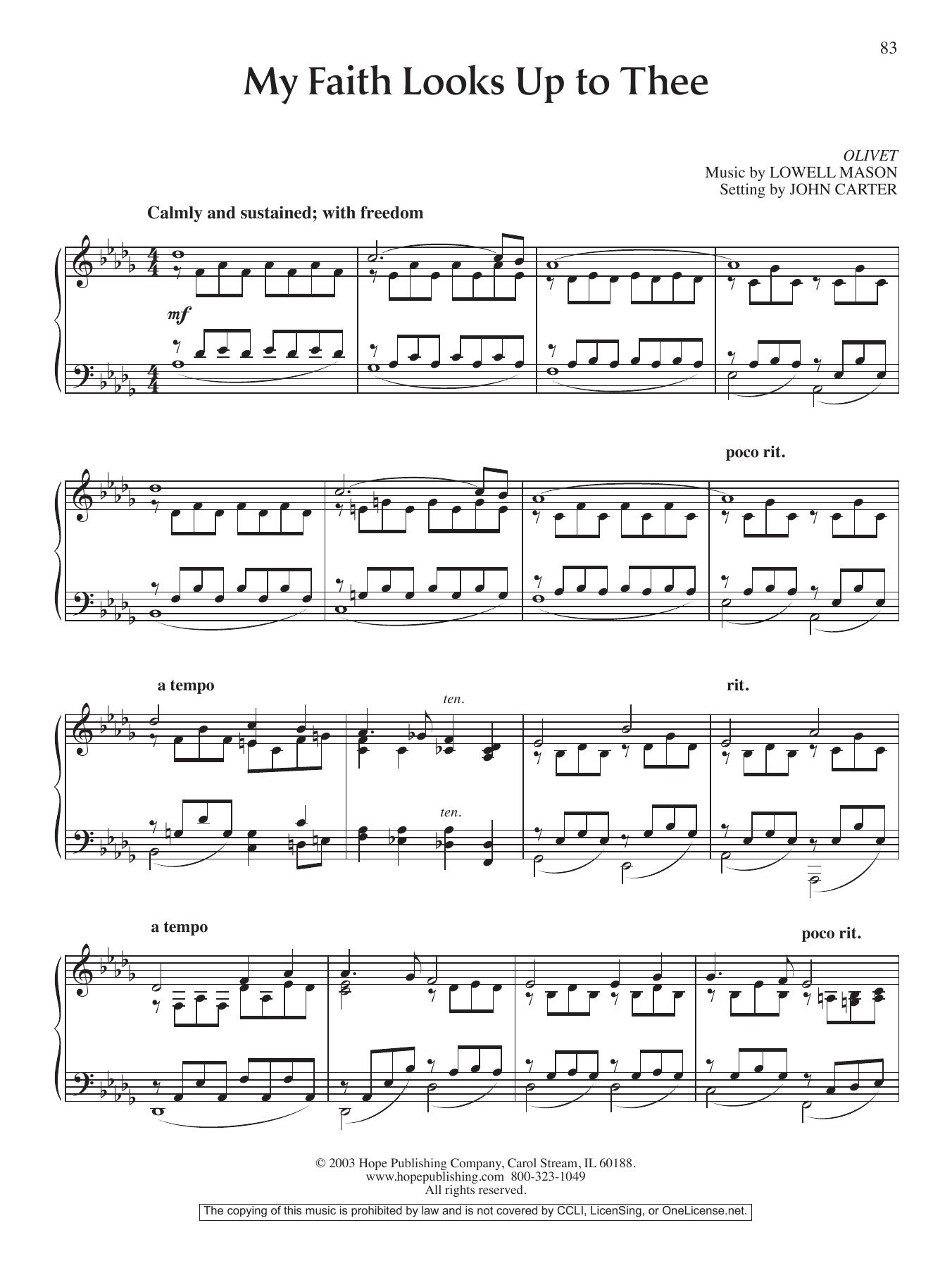John Carter My Faith Looks Up To Thee Sheet Music Notes & Chords for Piano Solo - Download or Print PDF