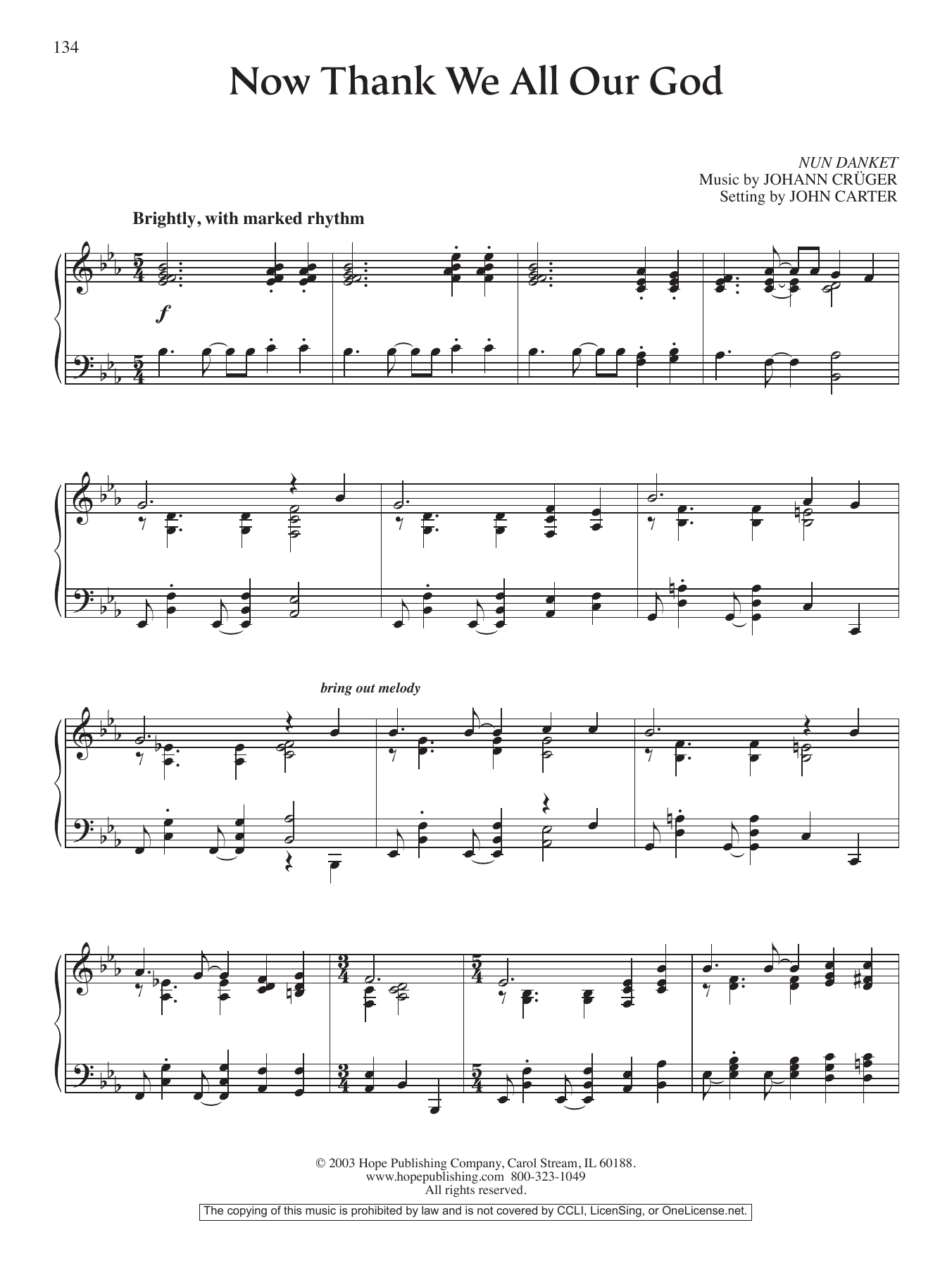 John Carter Now Thank We All Our God Sheet Music Notes & Chords for Piano Solo - Download or Print PDF