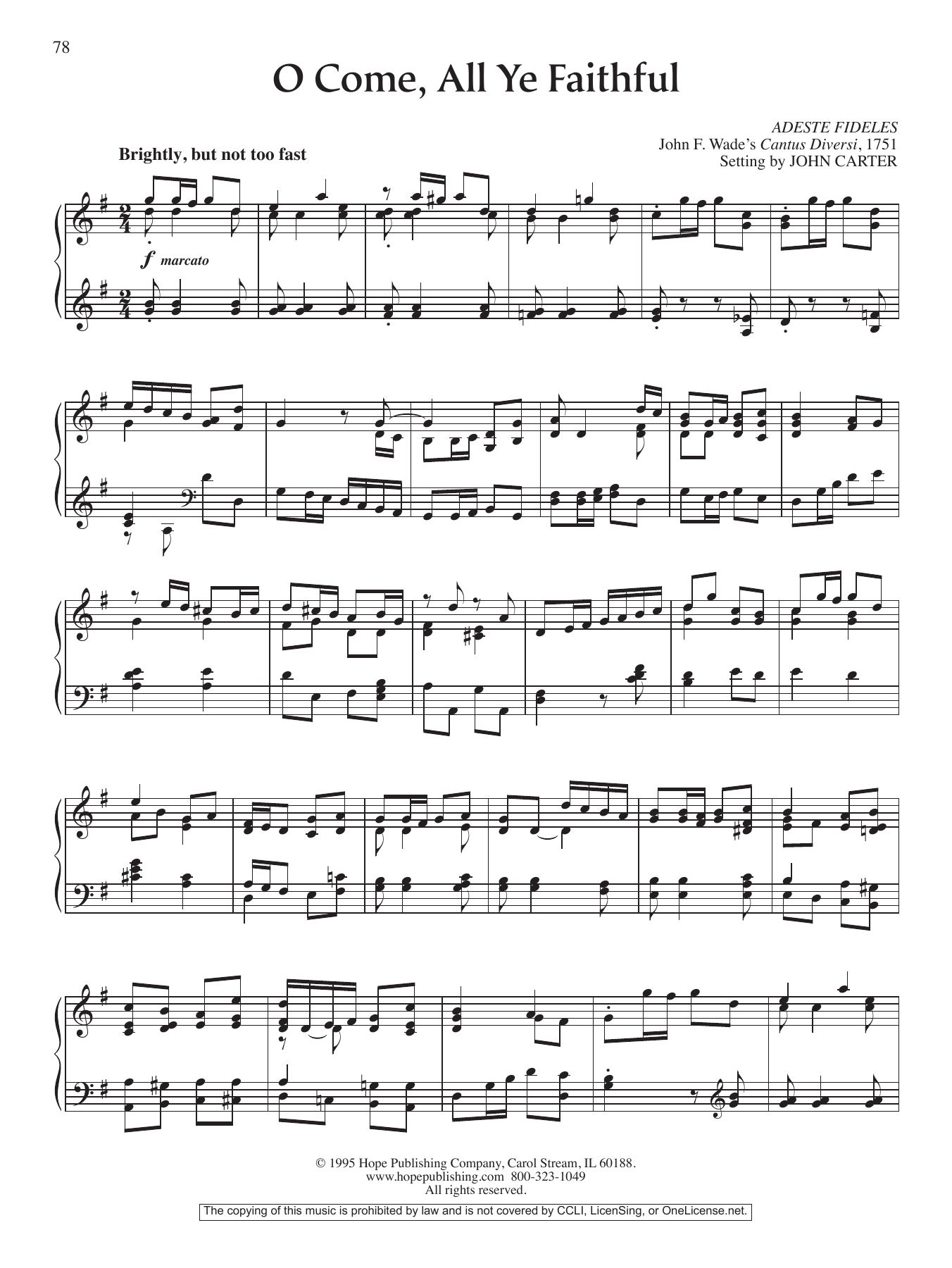 John Carter O Come, All Ye Faithful Sheet Music Notes & Chords for Piano Solo - Download or Print PDF