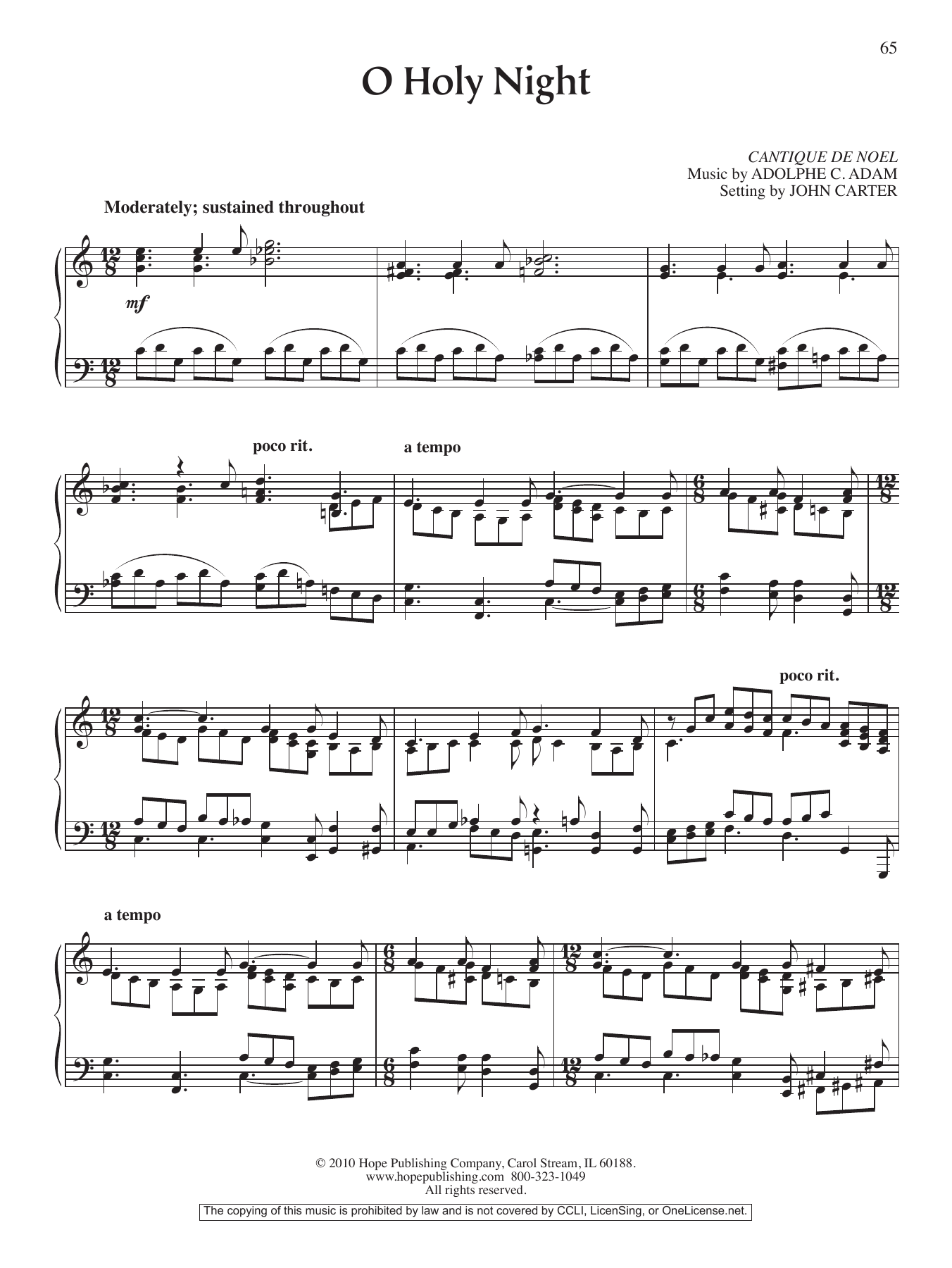 John Carter O Holy Night Sheet Music Notes & Chords for Piano Solo - Download or Print PDF