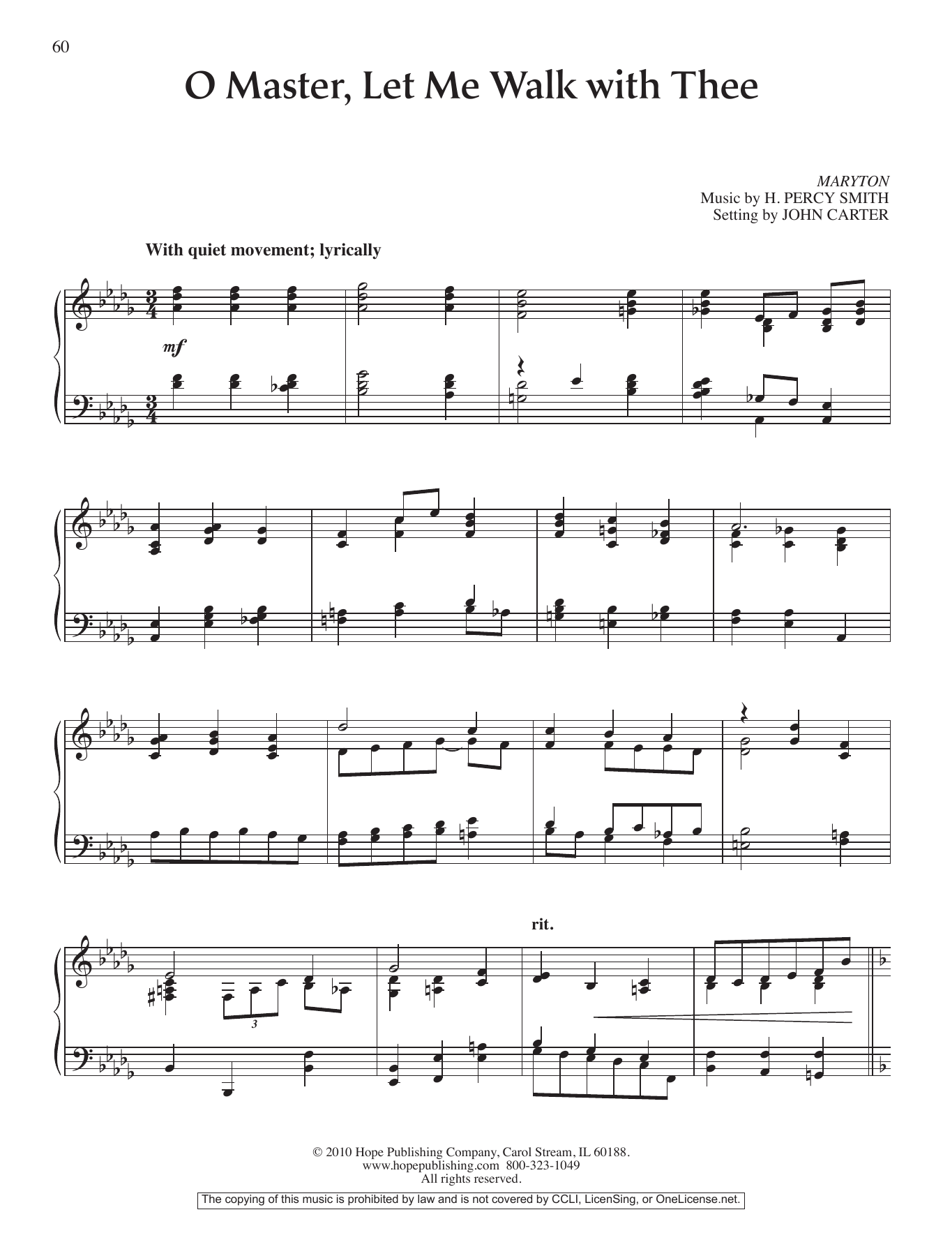 John Carter O Master, Let Me Walk with Thee Sheet Music Notes & Chords for Piano Solo - Download or Print PDF