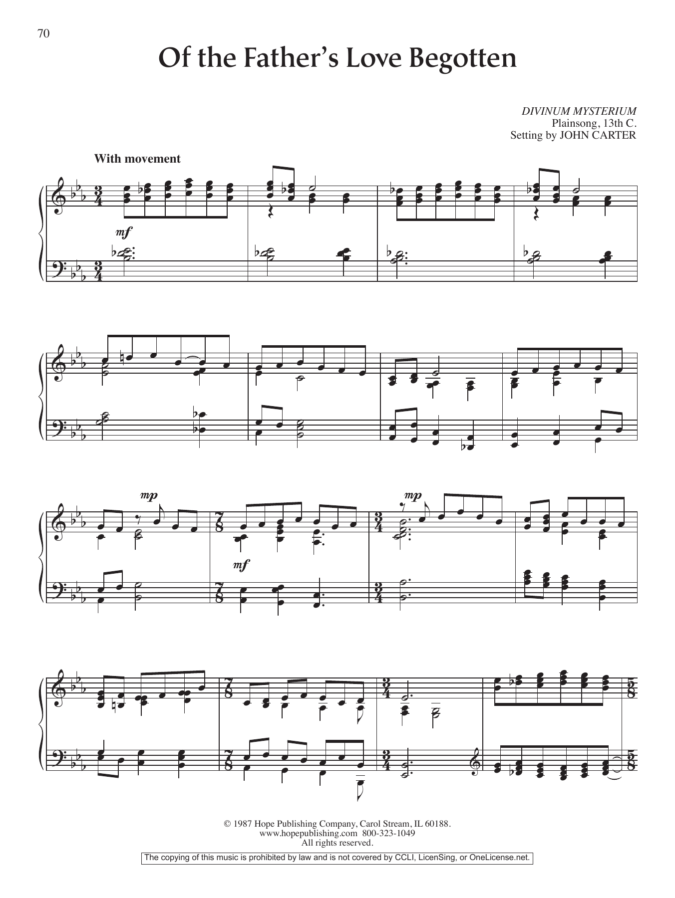 John Carter Of the Father's Love Begotten Sheet Music Notes & Chords for Piano Solo - Download or Print PDF