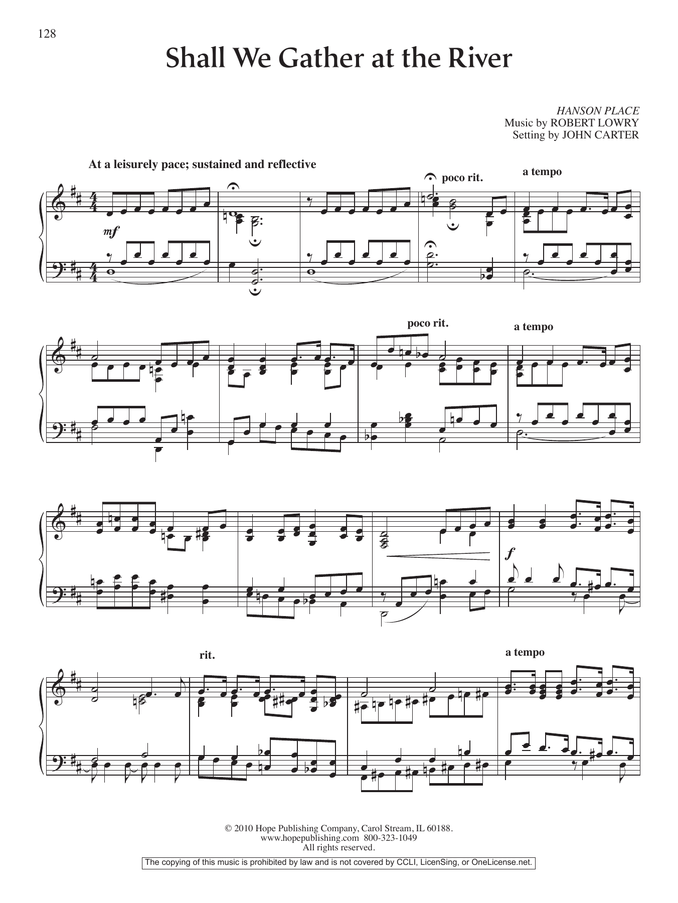 John Carter Shall We Gather At The River Sheet Music Notes & Chords for Piano Solo - Download or Print PDF