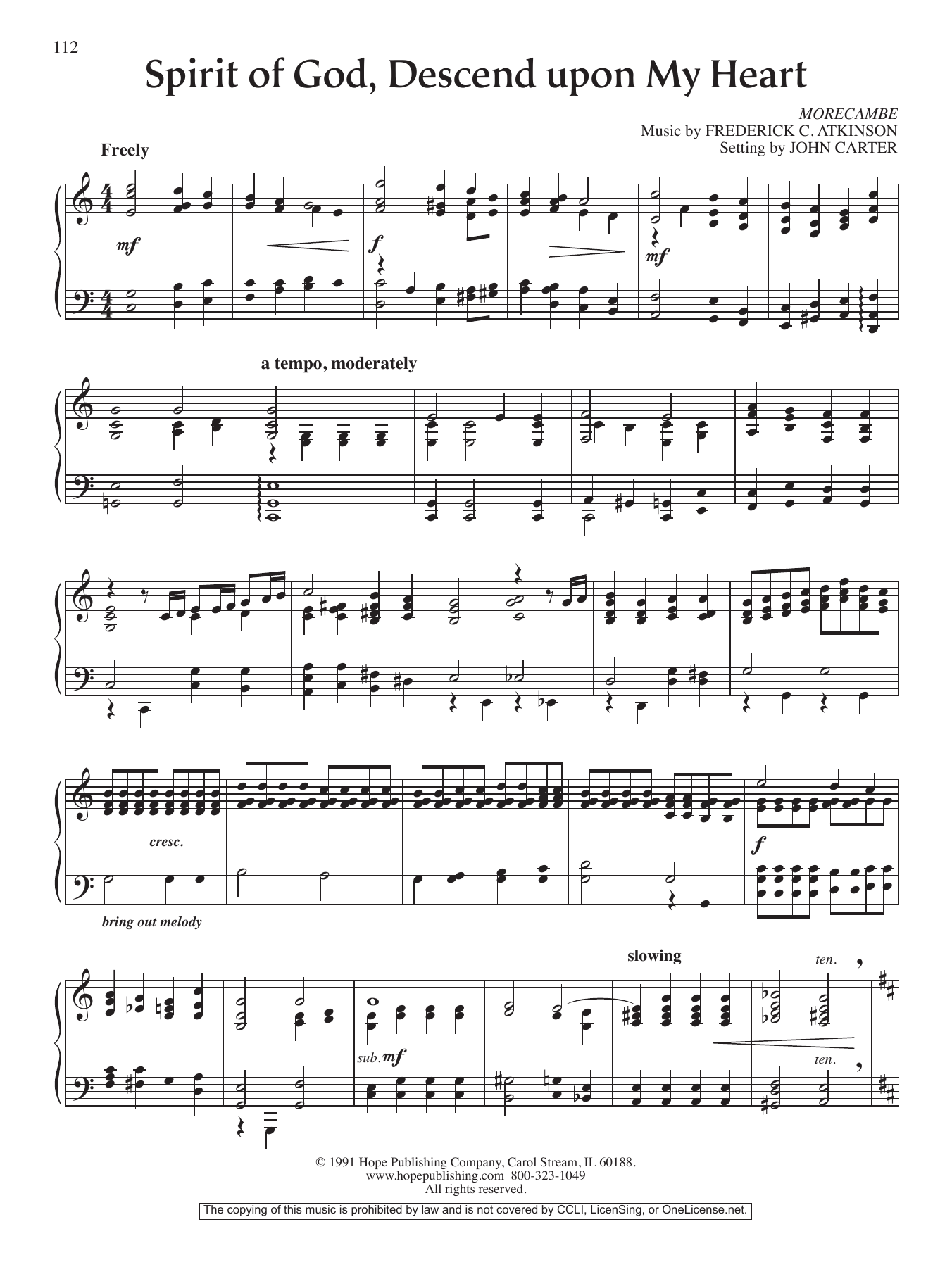 John Carter Spirit Of God, Descend Upon My Heart Sheet Music Notes & Chords for Piano Solo - Download or Print PDF