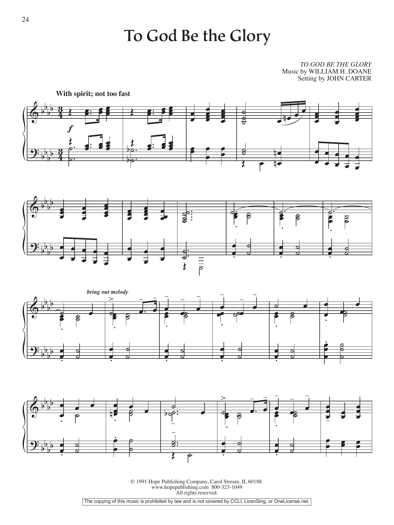 John Carter To God Be The Glory Sheet Music Notes & Chords for Piano Solo - Download or Print PDF