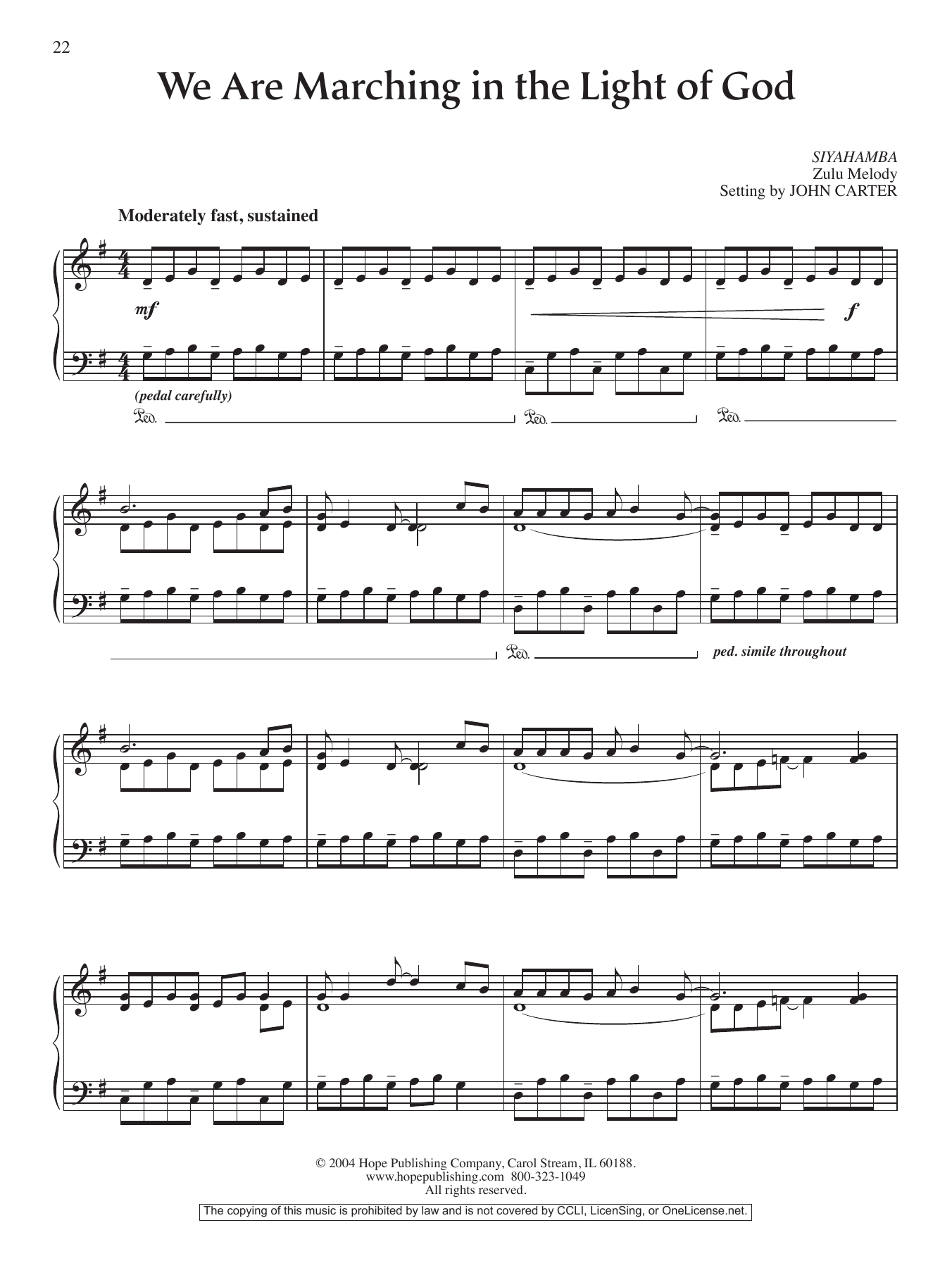 John Carter We Are Marching in the Light of God Sheet Music Notes & Chords for Piano Solo - Download or Print PDF