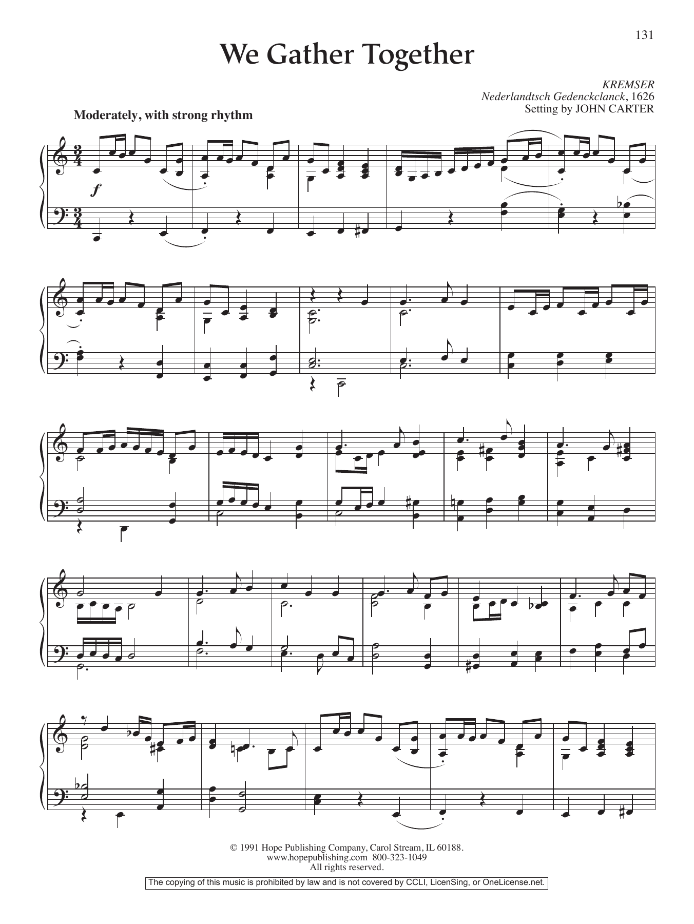 John Carter We Gather Together Sheet Music Notes & Chords for Piano Solo - Download or Print PDF