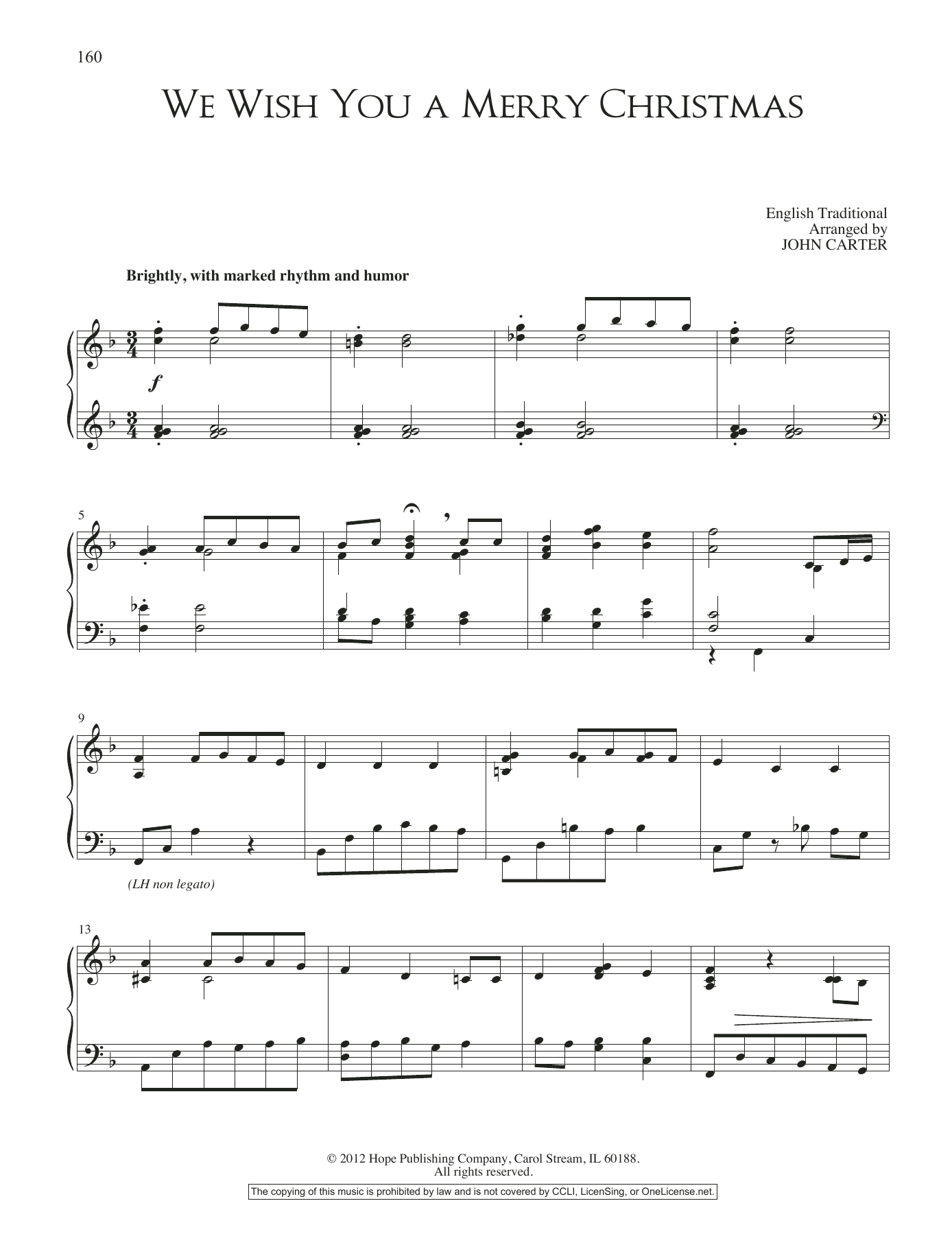 John Carter We Wish You A Merry Christmas Sheet Music Notes & Chords for Piano Solo - Download or Print PDF