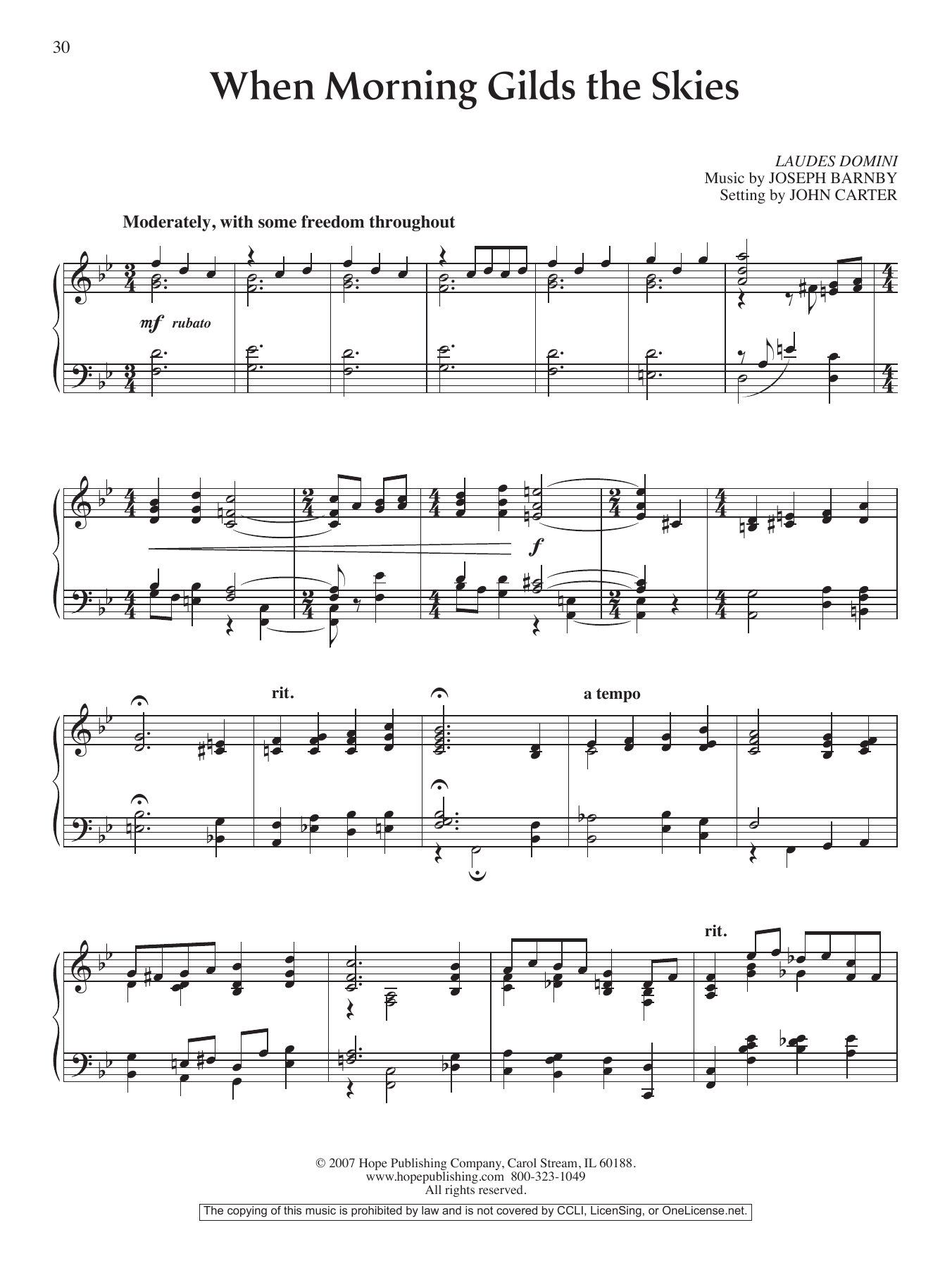 John Carter When Morning Gilds the Skies Sheet Music Notes & Chords for Piano Solo - Download or Print PDF