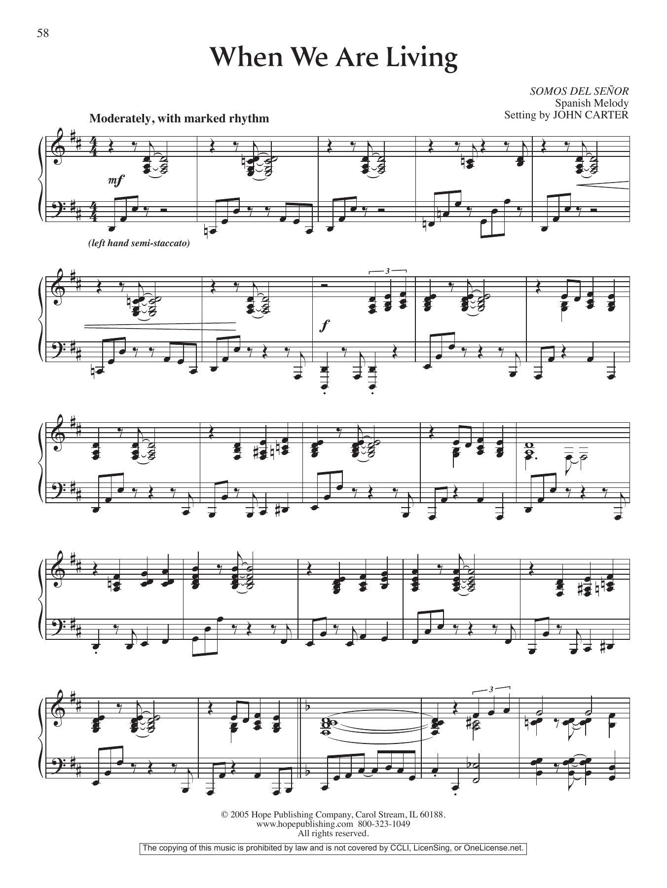 John Carter When We Are Living Sheet Music Notes & Chords for Piano Solo - Download or Print PDF