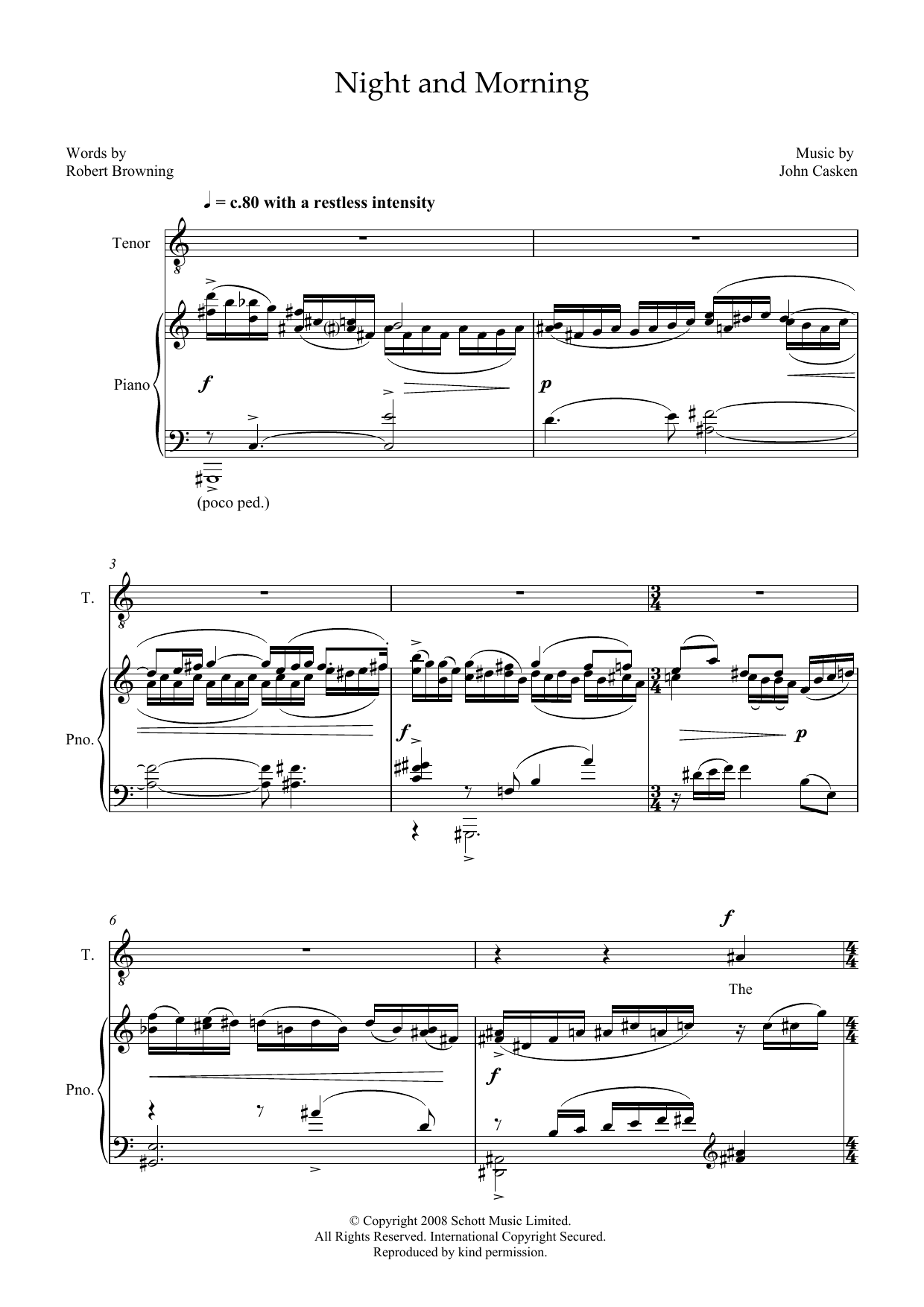 John Casken Night and Morning (for tenor and piano) Sheet Music Notes & Chords for Piano & Vocal - Download or Print PDF