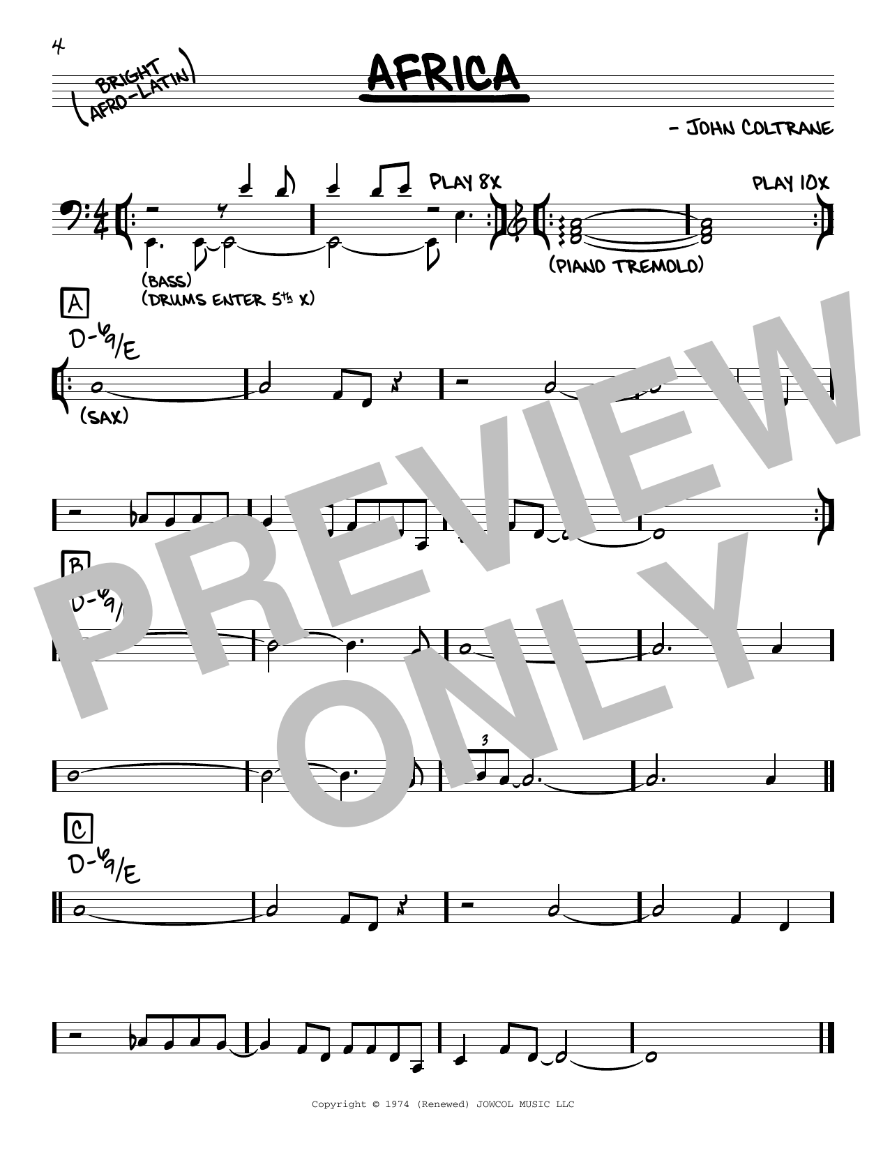 John Coltrane Africa Sheet Music Notes & Chords for Real Book – Melody & Chords - Download or Print PDF