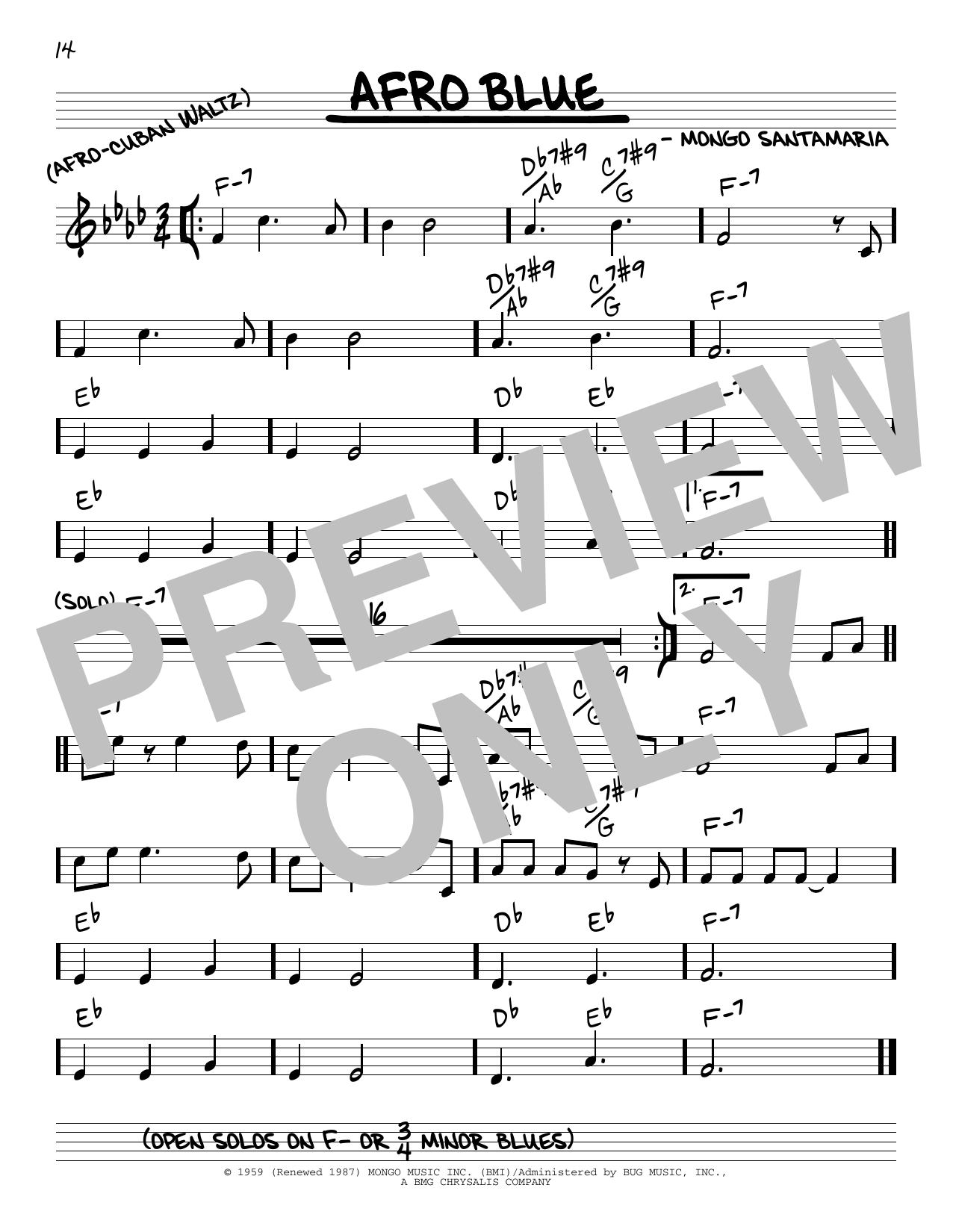John Coltrane Afro Blue Sheet Music Notes & Chords for Real Book - Melody & Chords - Eb Instruments - Download or Print PDF