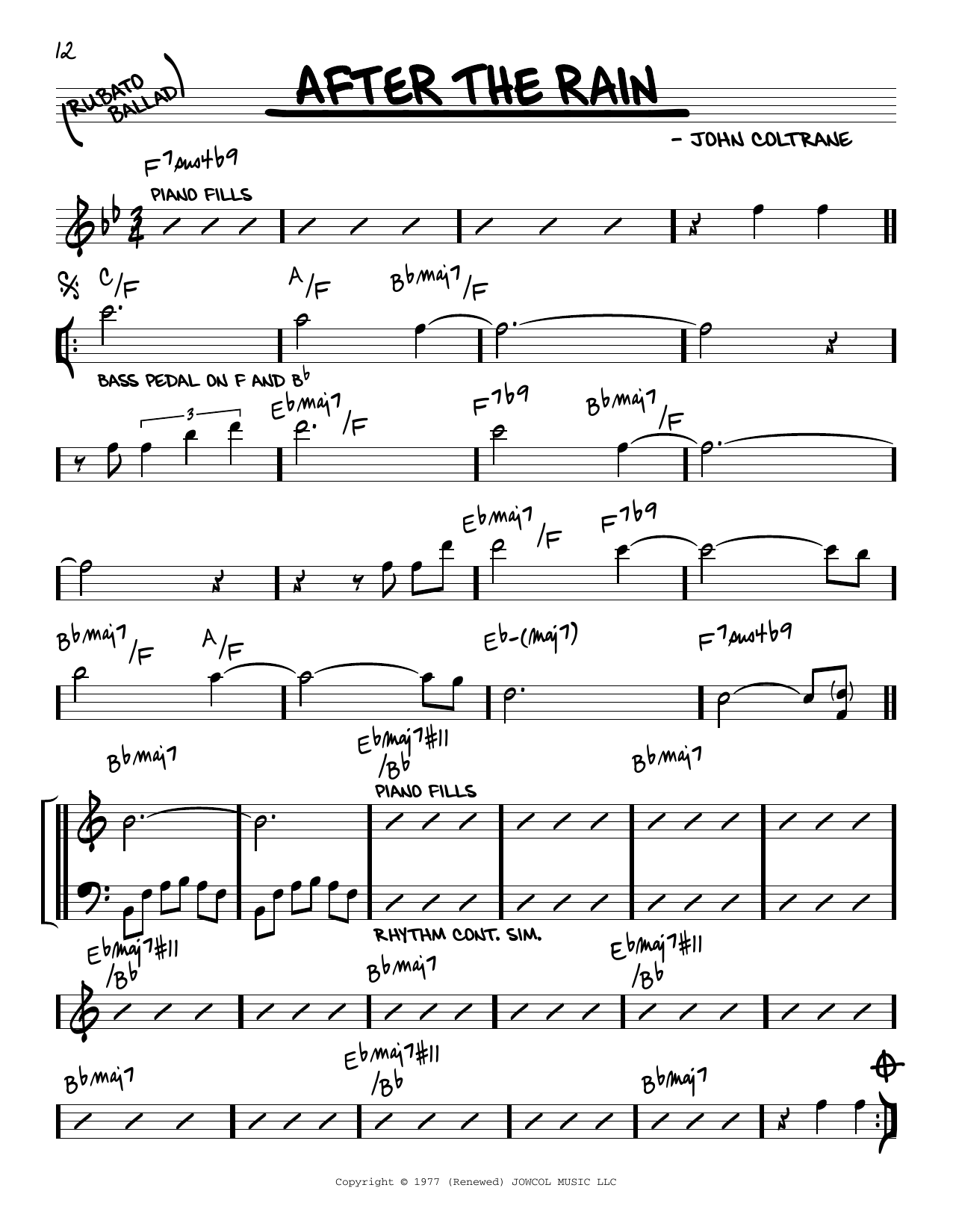 John Coltrane After The Rain Sheet Music Notes & Chords for Real Book – Melody & Chords - Download or Print PDF